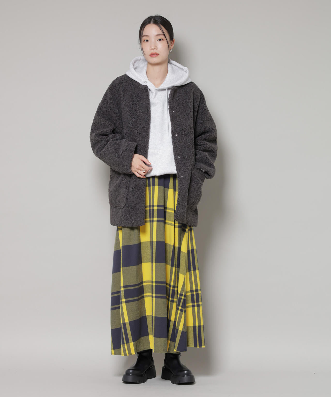 ソフトボアノーカラーミドルコート 6736111301