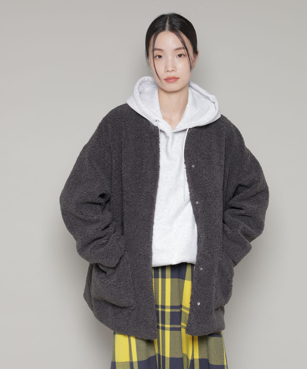 ソフトボアノーカラーミドルコート 6736111301