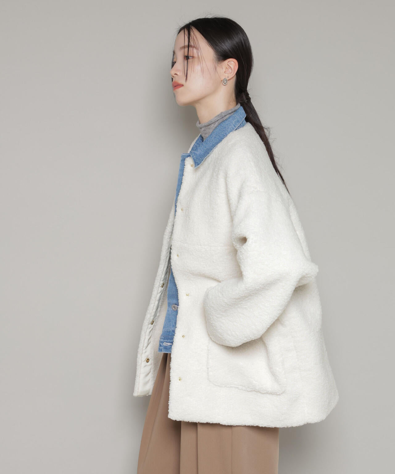 ソフトボアノーカラーミドルコート 6736111301