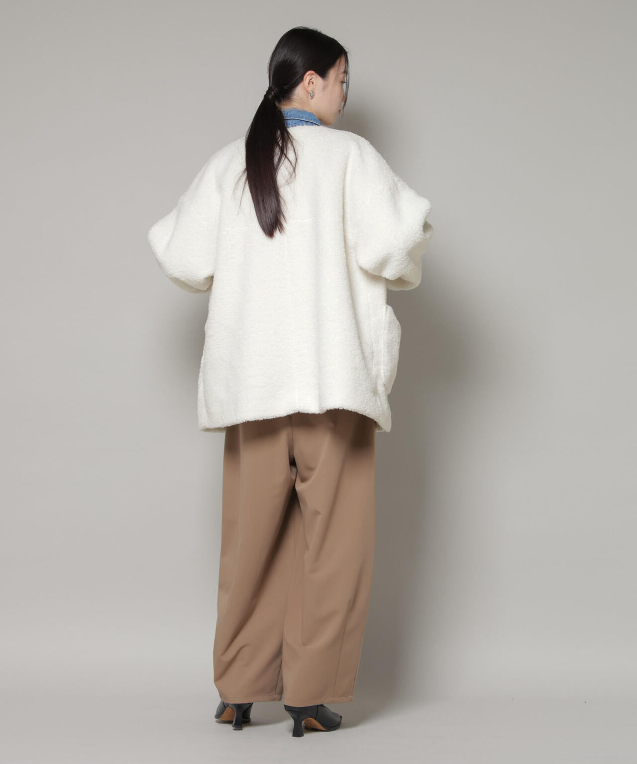 ソフト ボア ノーカラー ミドルコート