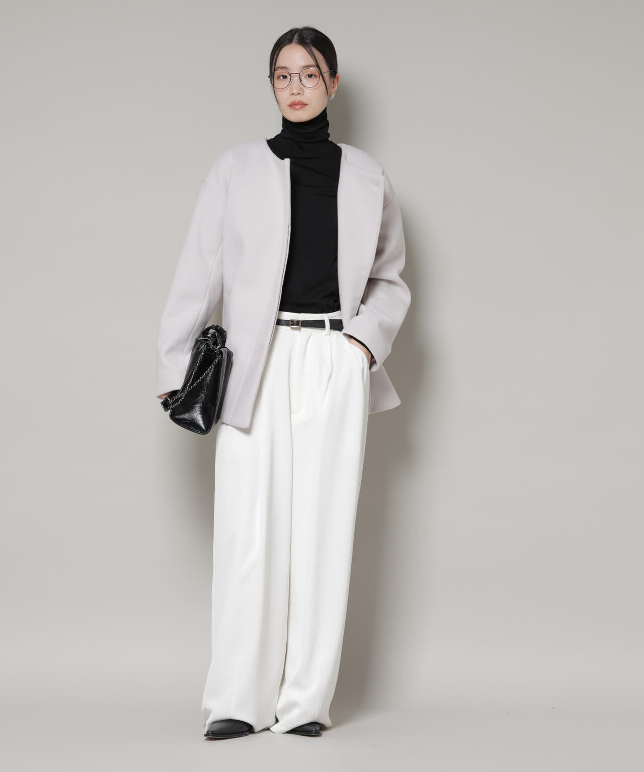 ノーカラー ミドル コート