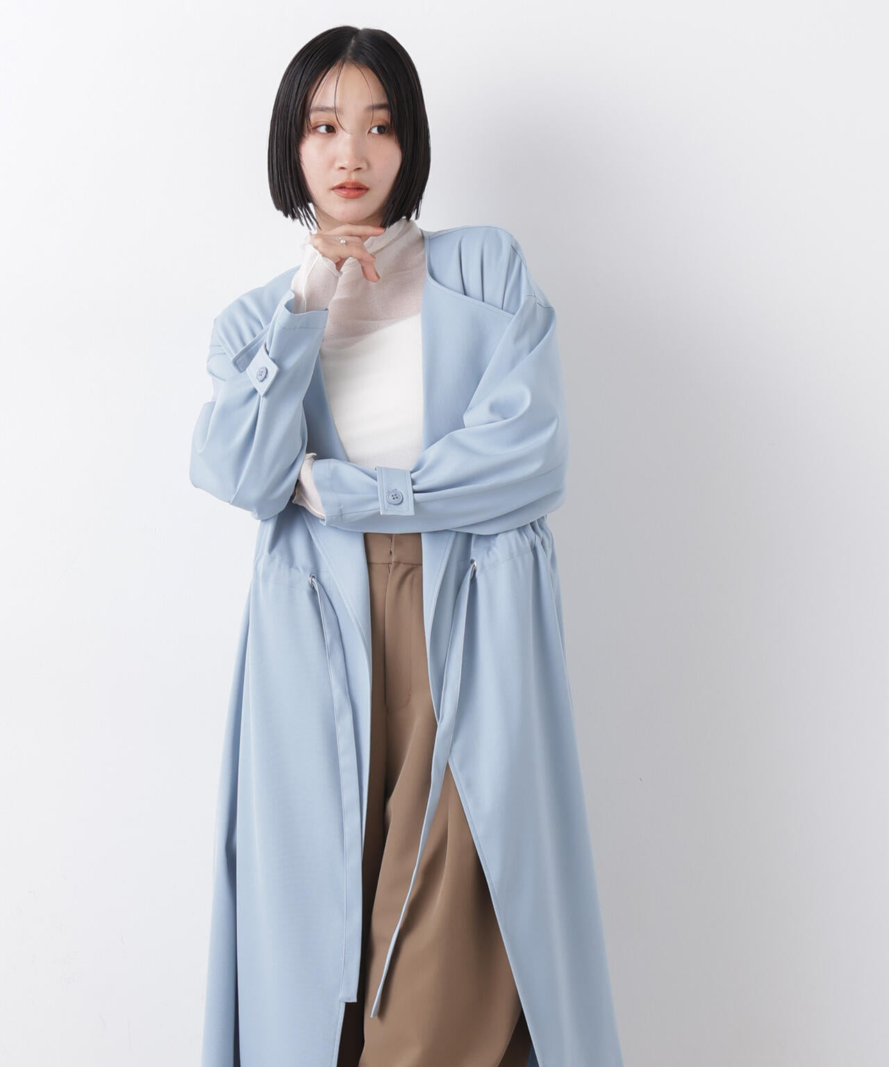 撥水&花粉ガード ドロストノーカラーコート 6736111304