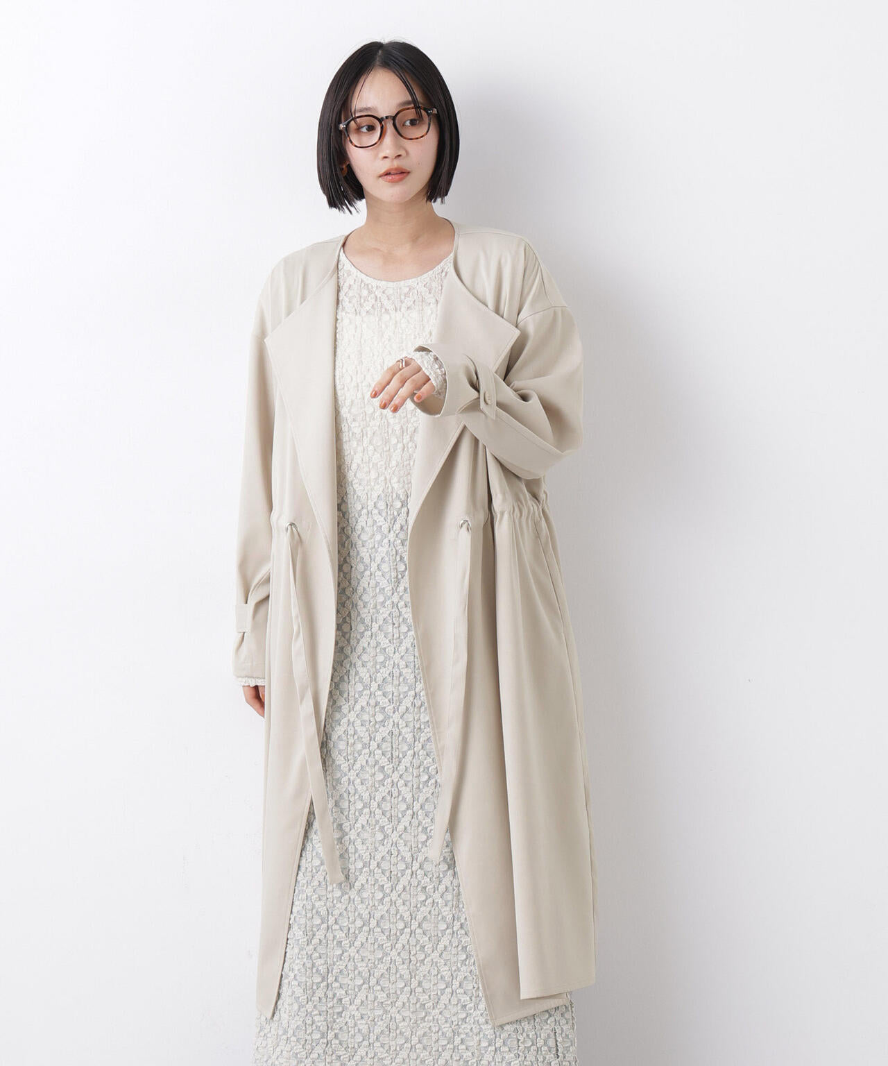 撥水&花粉ガード ドロストノーカラーコート 6736111304