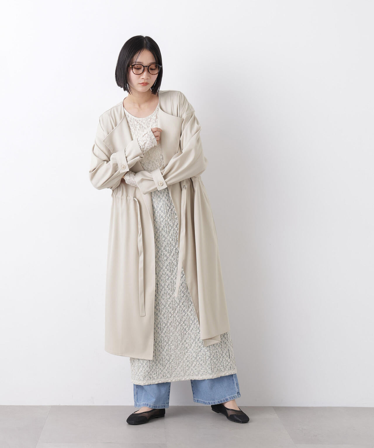 撥水&花粉ガード ドロストノーカラーコート 6736111304