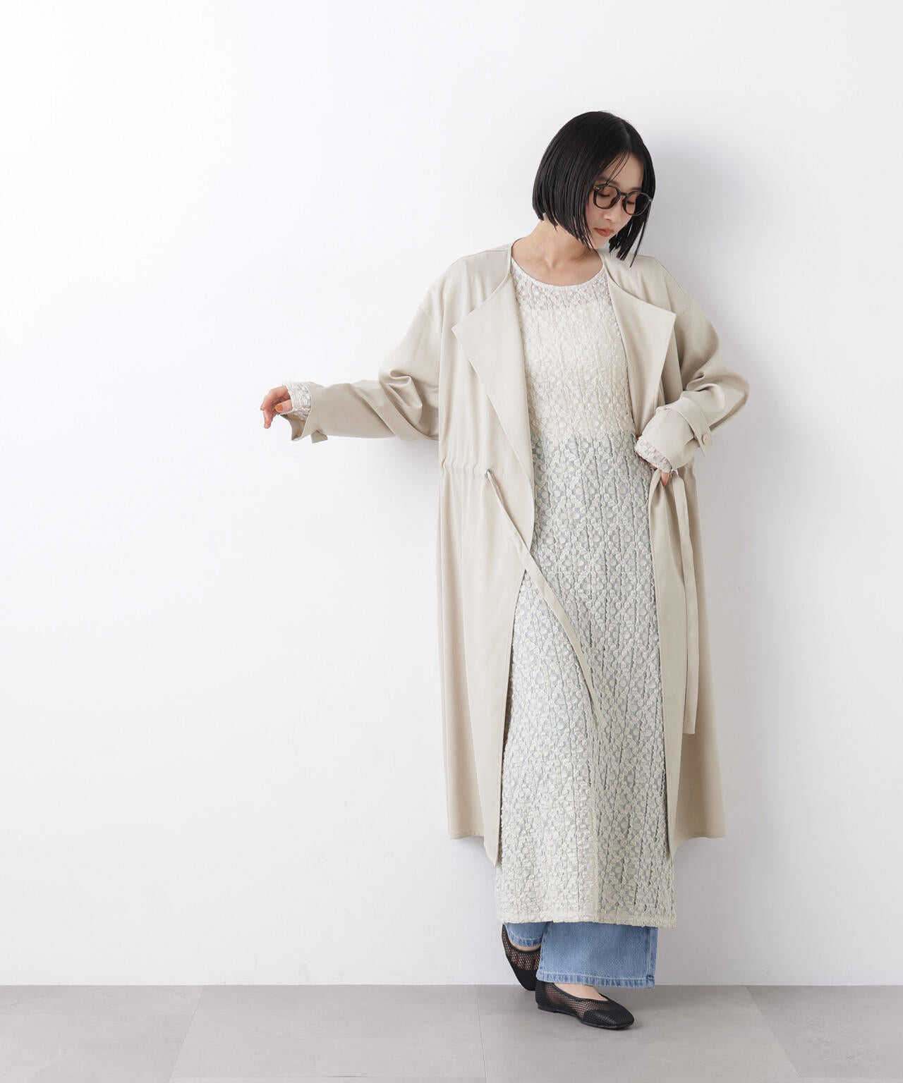 撥水&花粉ガード ドロストノーカラーコート 6736111304