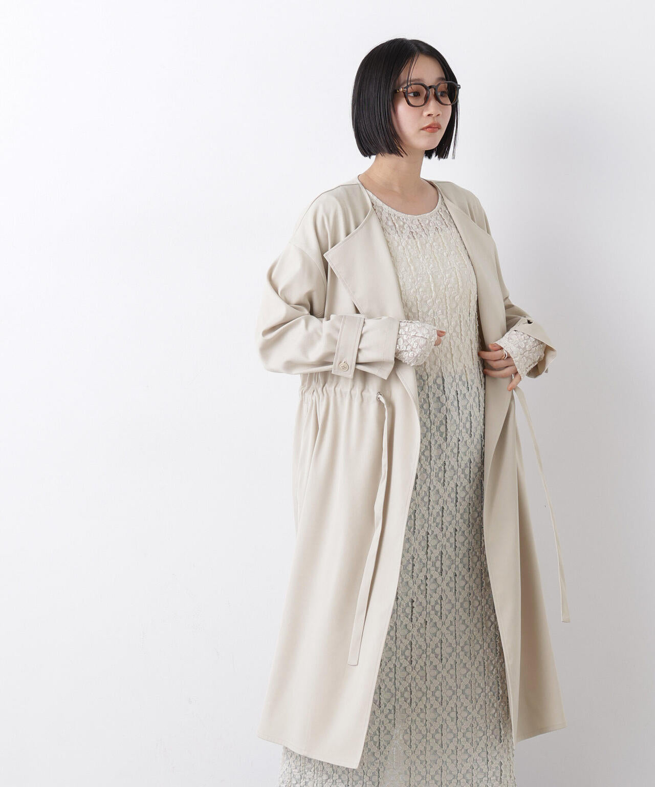 撥水&花粉ガード ドロストノーカラーコート 6736111304