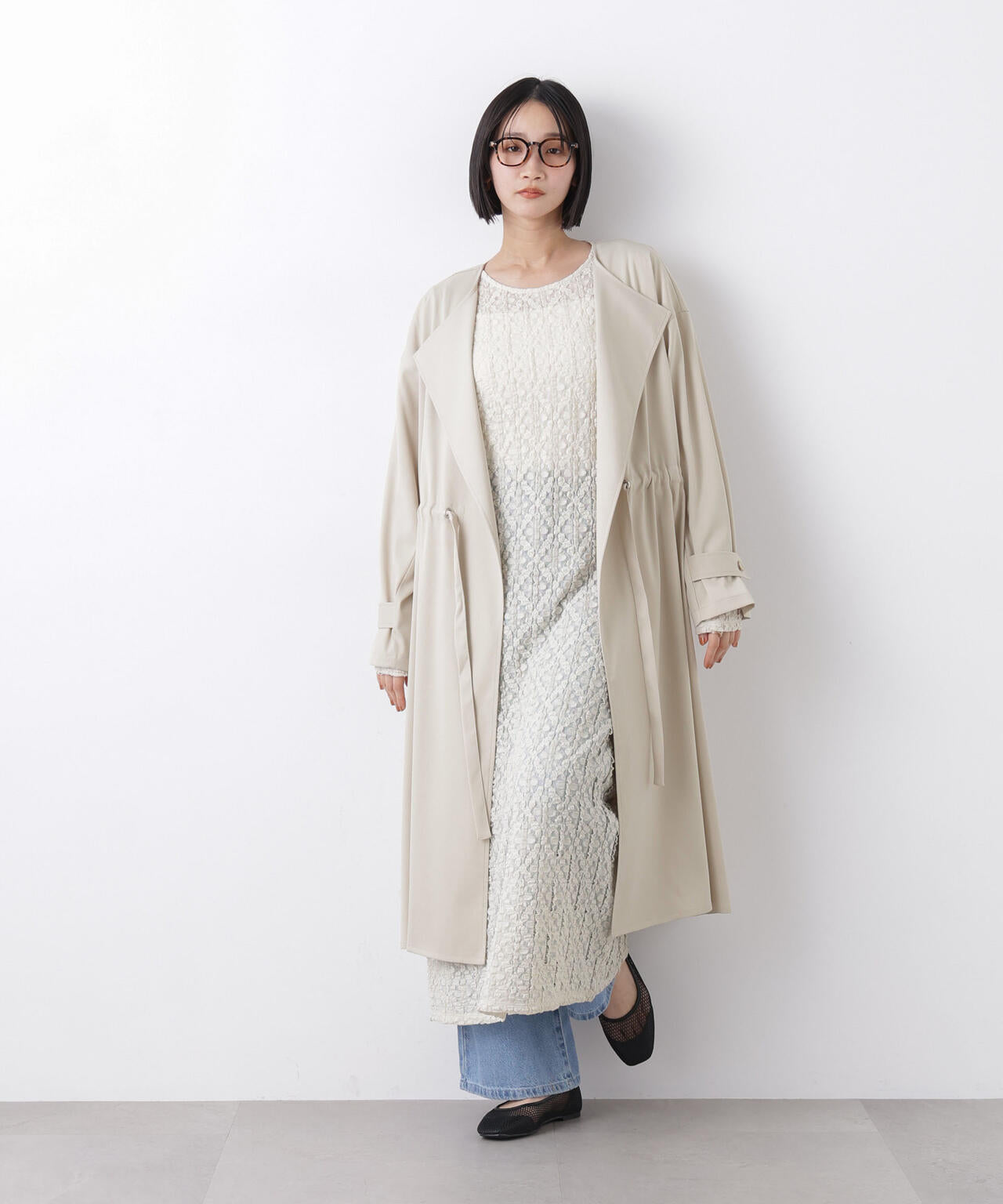 撥水&花粉ガード ドロストノーカラーコート 6736111304