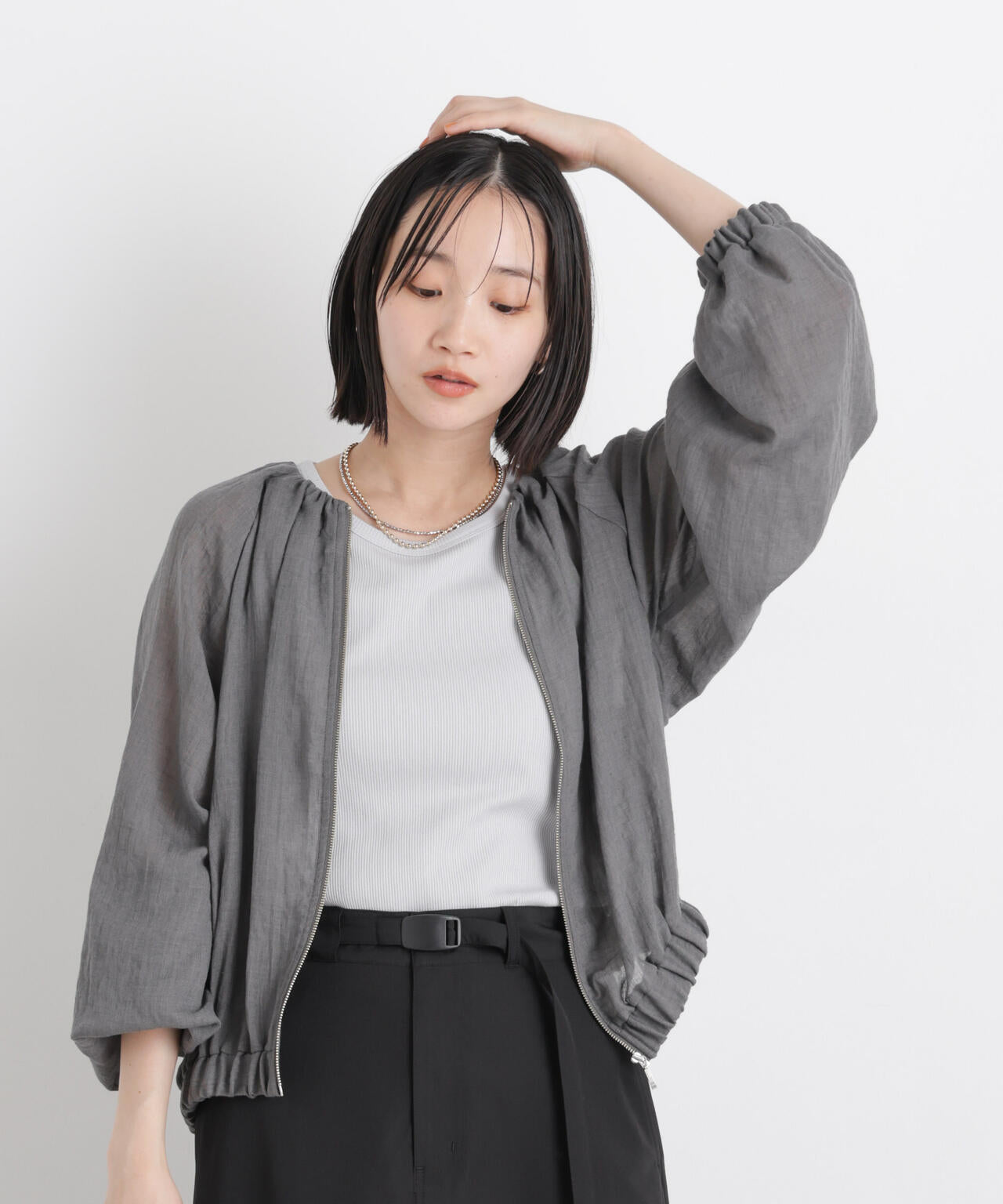 TCボイル ジップアップ ギャザー ブルゾン ( セットアップ 可)