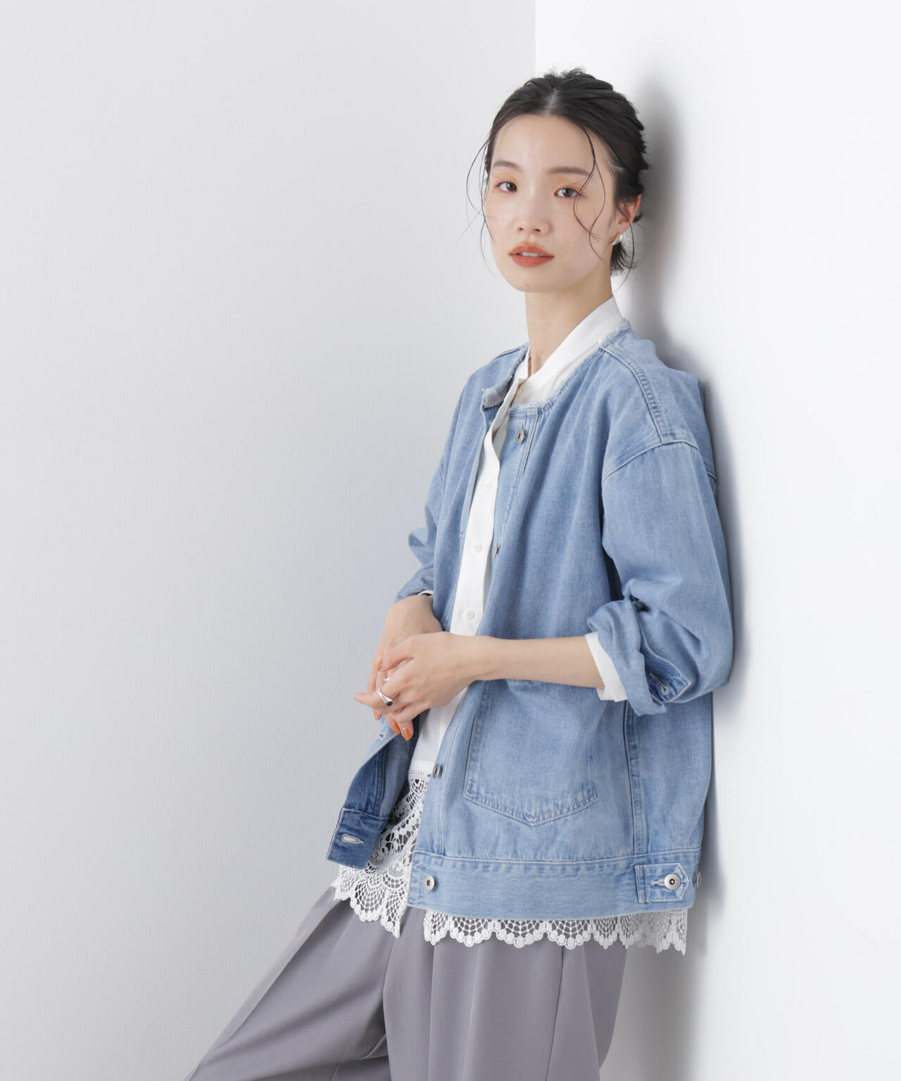 ノーカラーデニムジャケット 6736116301