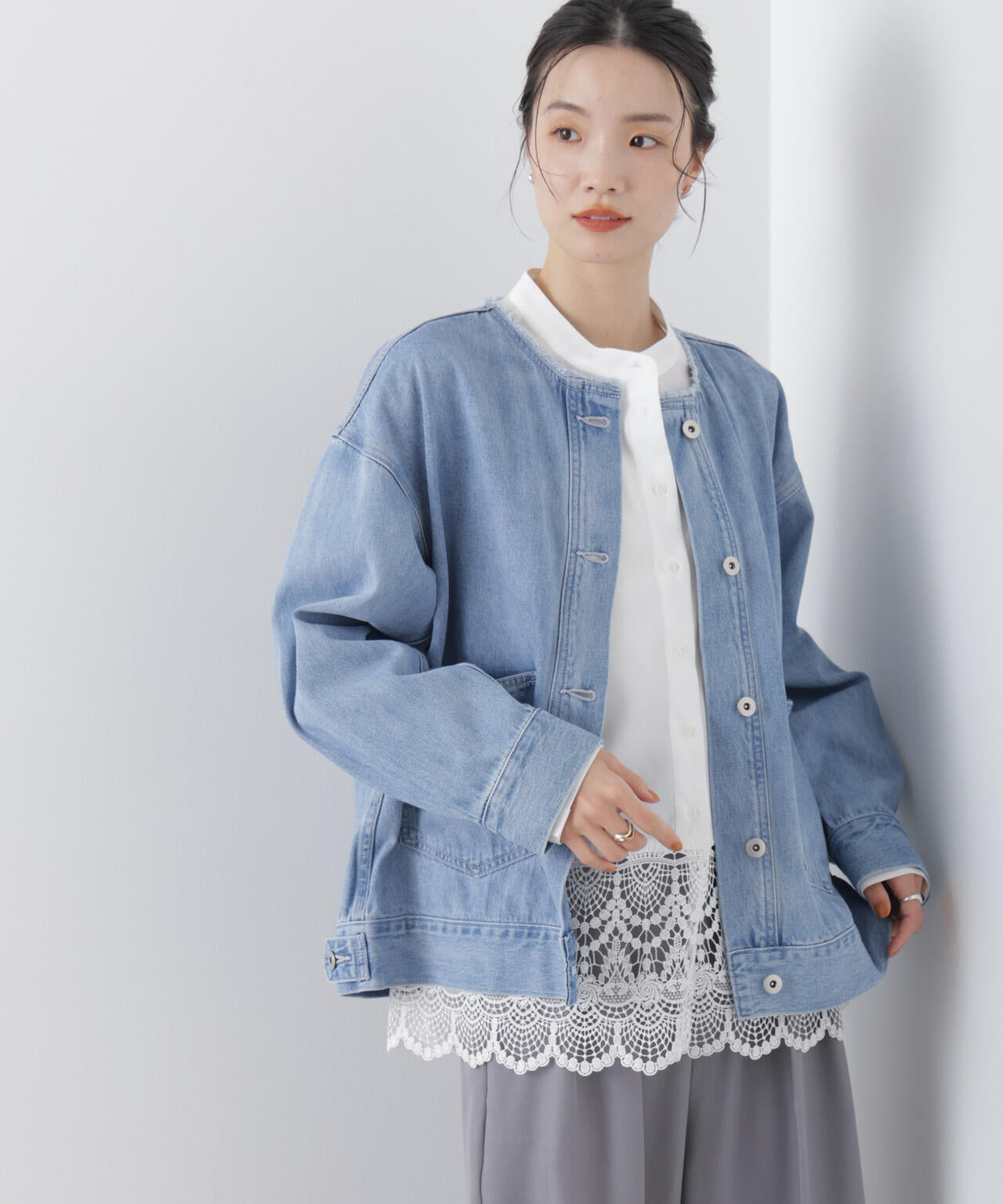 Engineered Garments デニムジャケット ノーカラー ノーカラー デニムジャケット