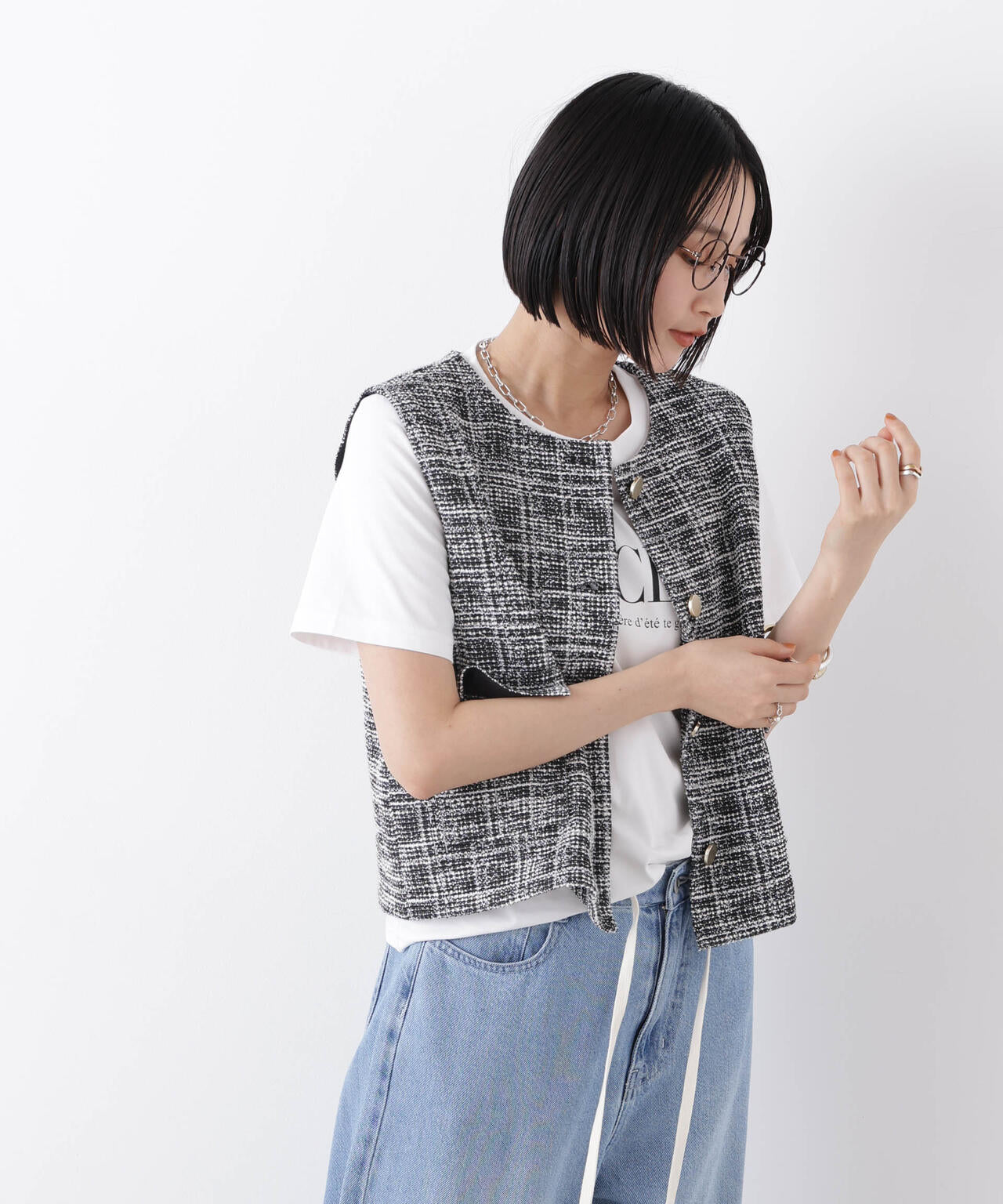 カットツイード金ボタンジレ(セットアップ可) 6736116306