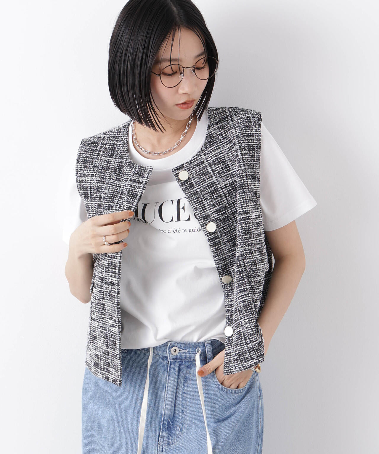 カットツイード金ボタンジレ(セットアップ可) 6736116306