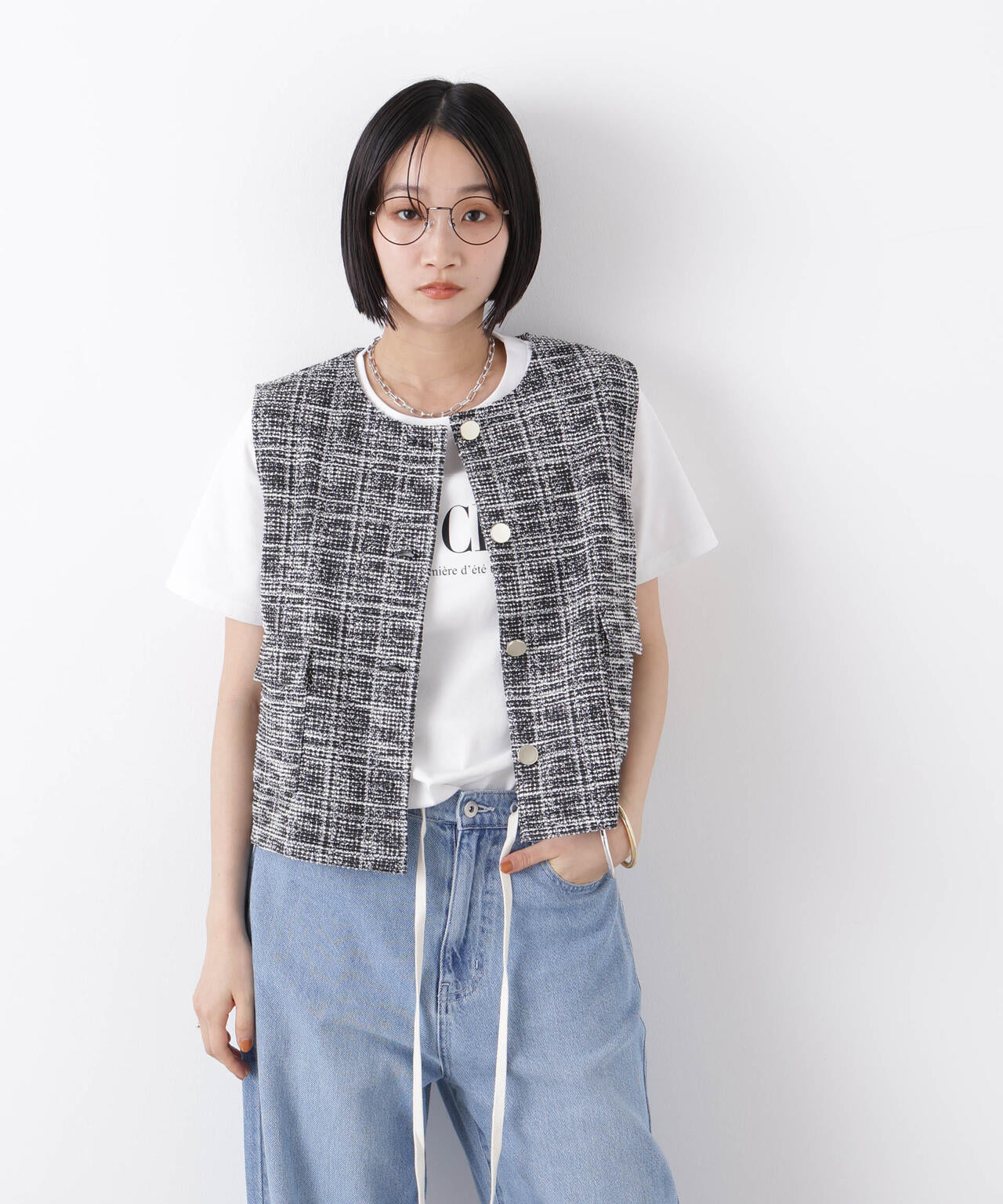 カットツイード金ボタンジレ(セットアップ可) 6736116306