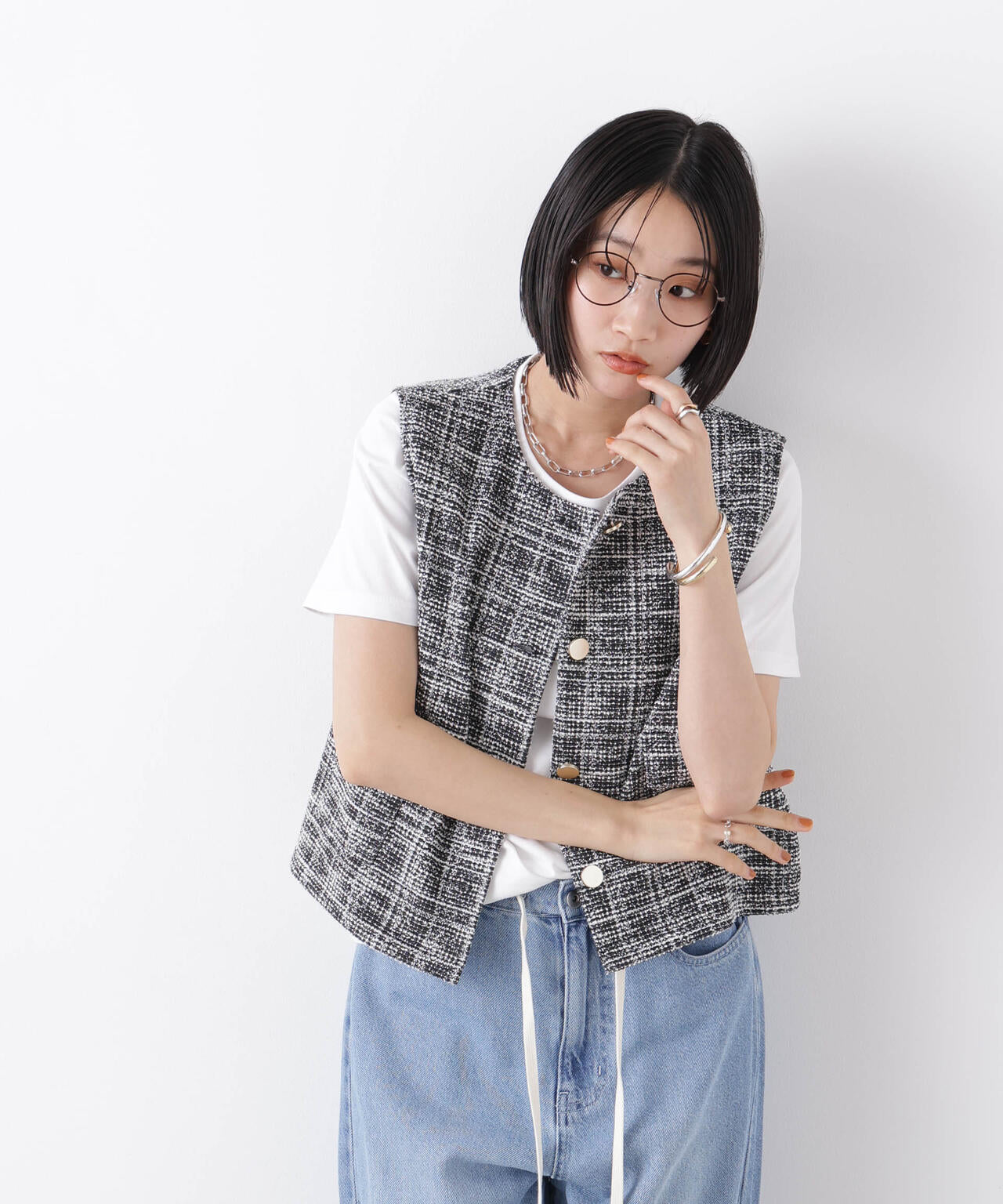 カットツイード金ボタンジレ(セットアップ可)