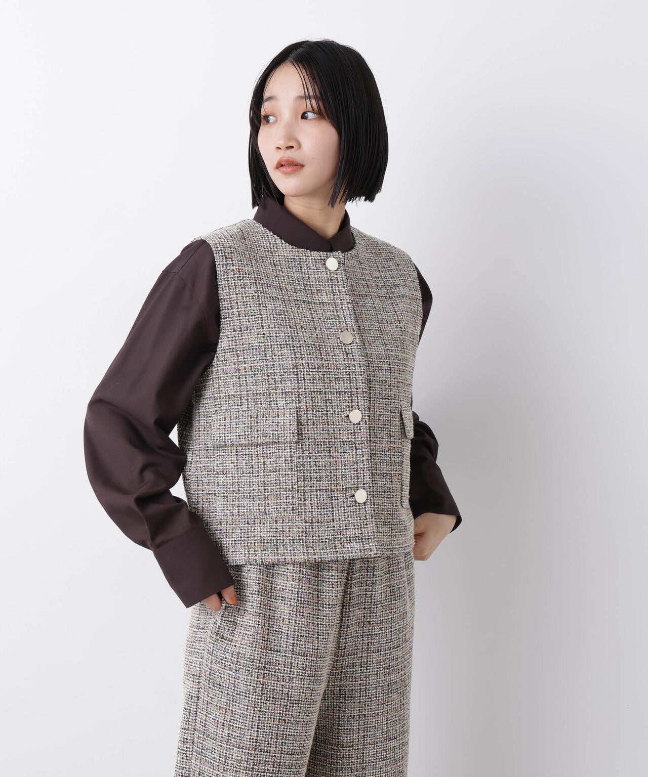 カットツイード金ボタンジレ(セットアップ可) 6736116306