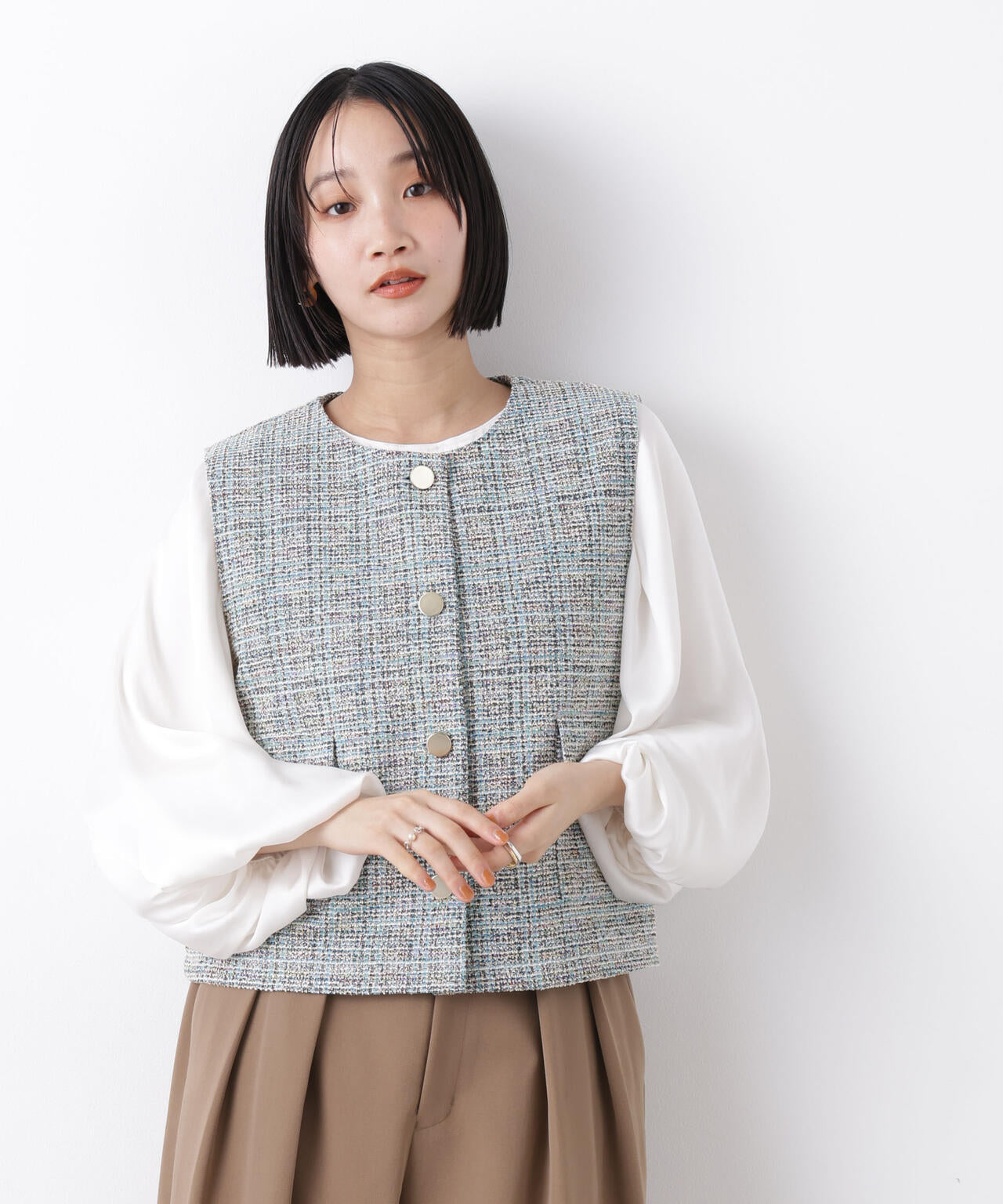 カットツイード金ボタンジレ(セットアップ可) 6736116306