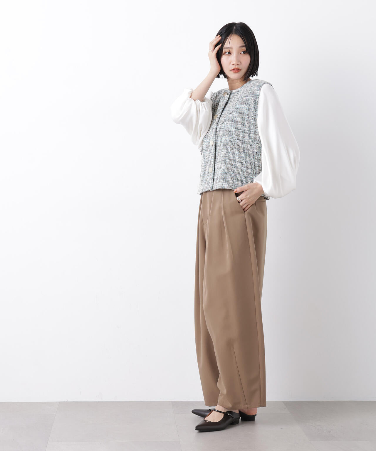 カットツイード金ボタンジレ(セットアップ可) 6736116306