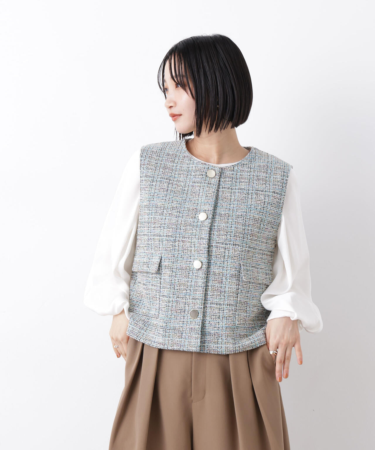 カットツイード金ボタンジレ(セットアップ可) 6736116306