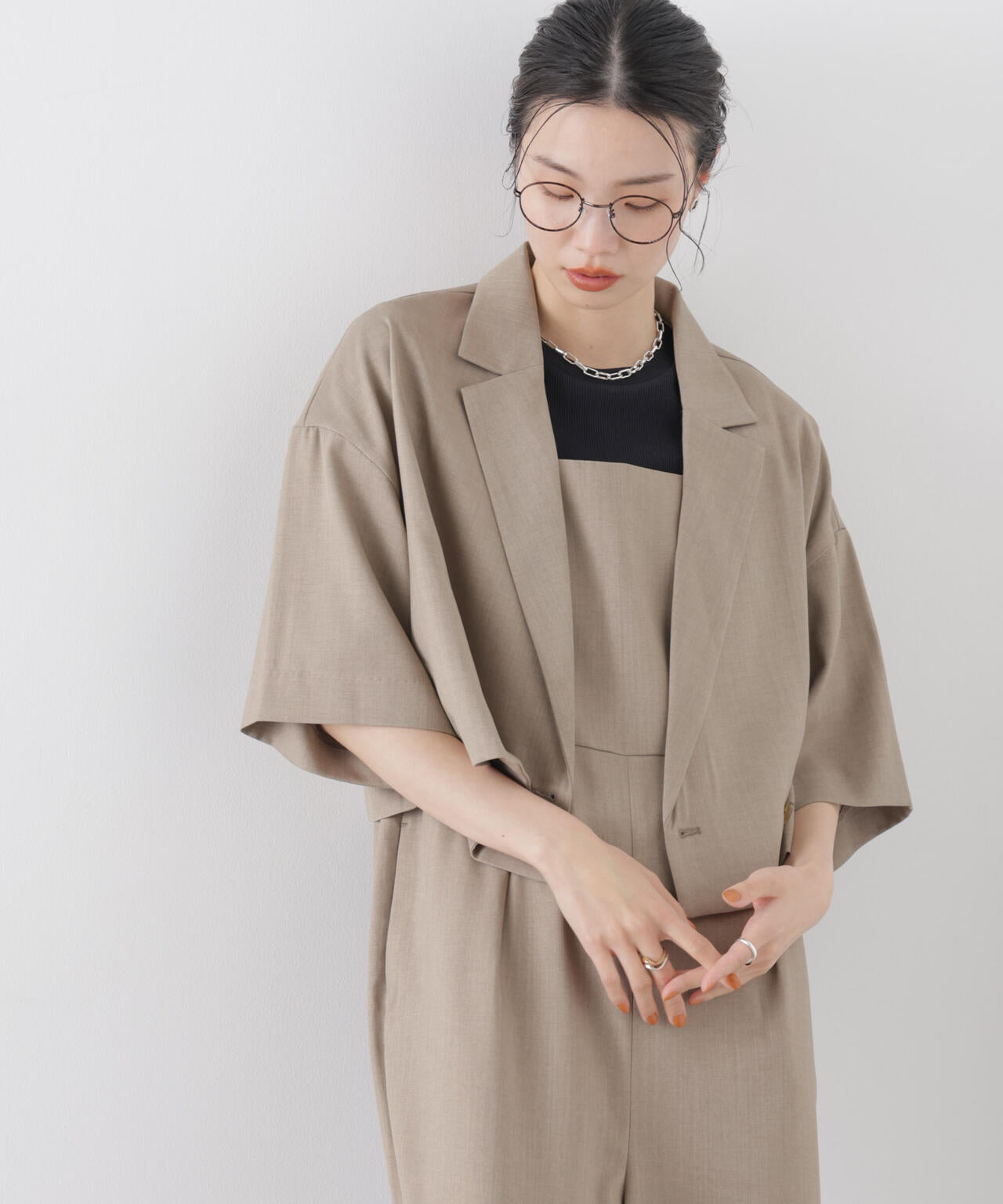 ショート丈 ワイド ジャケット ( セットアップ 可)