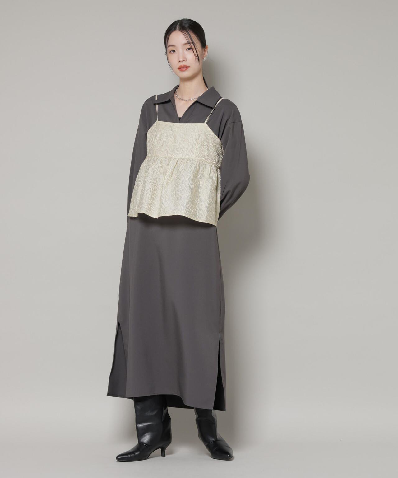 キャミビスチェ×スキッパーワンピース アンサンブルセット 6736119302