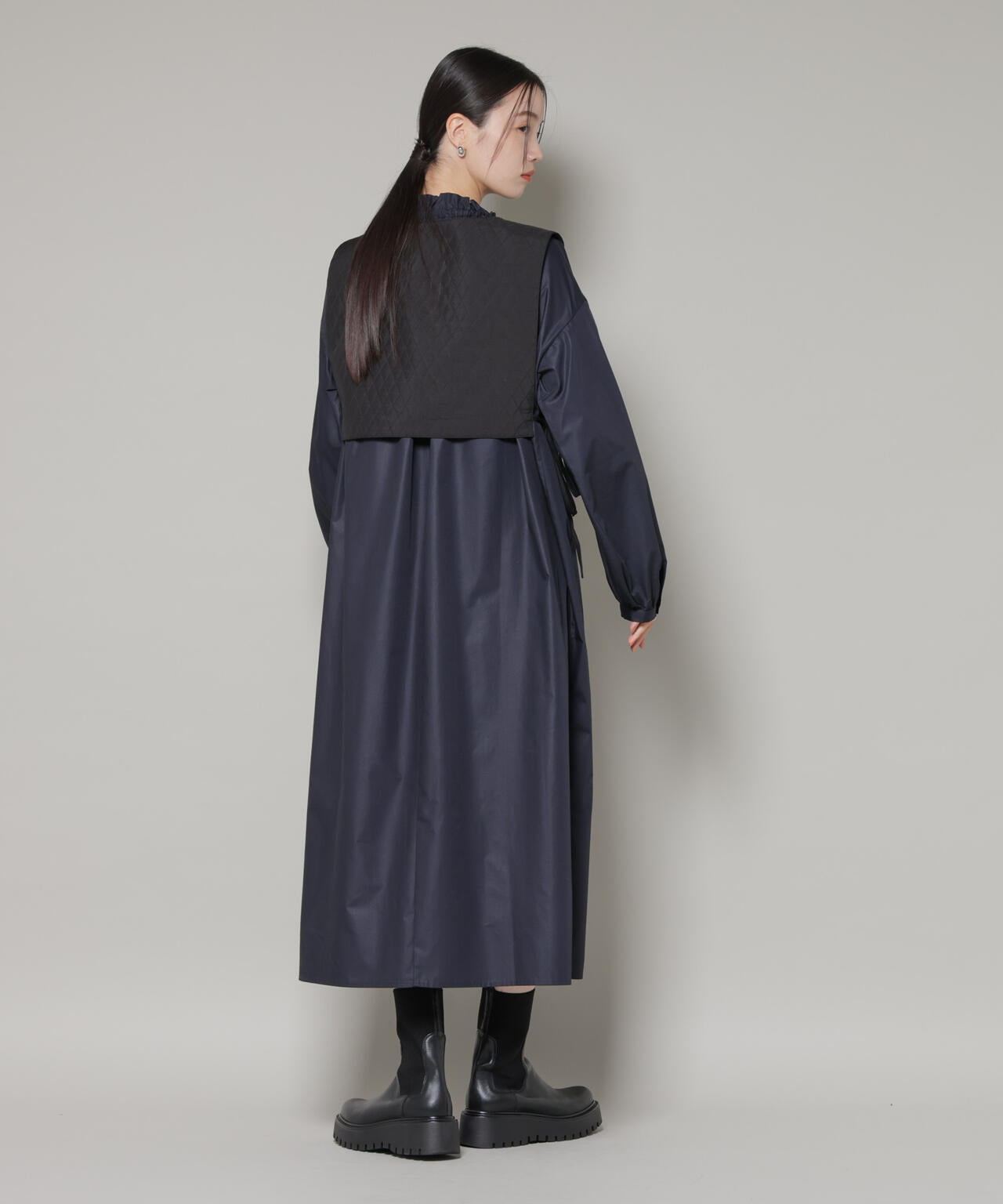 キルティングベスト×ギャザーワンピース アンサンブルセット 6736119303