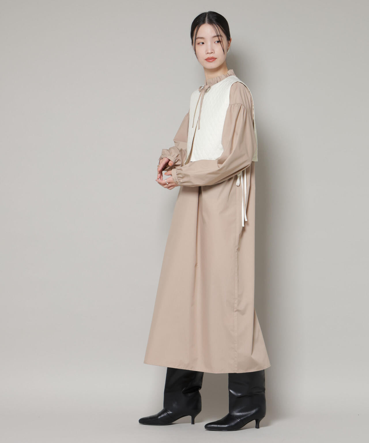 キルティングベスト×ギャザーワンピース アンサンブルセット 6736119303