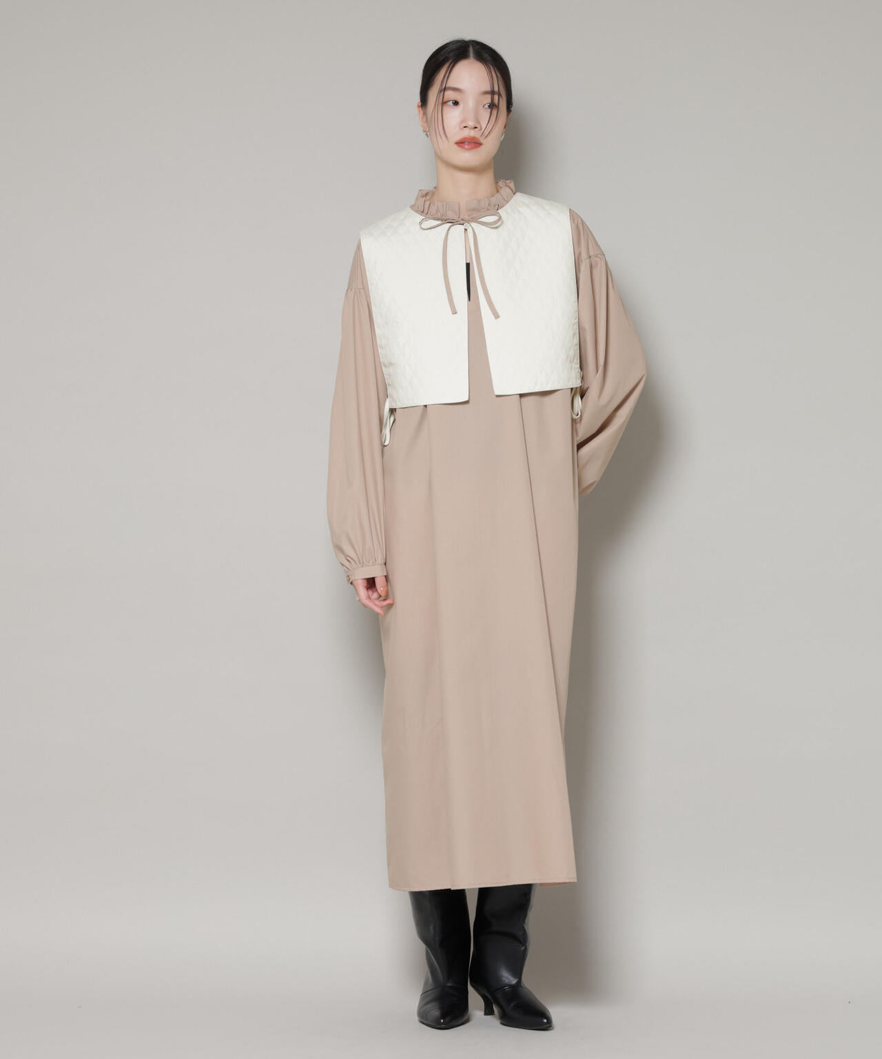 キルティングベスト×ギャザーワンピース アンサンブルセット 6736119303