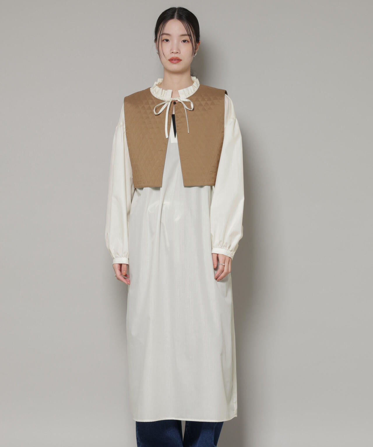 キルティングベスト×ギャザーワンピース アンサンブルセット 6736119303