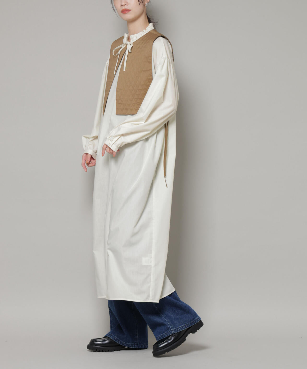 キルティングベスト×ギャザーワンピース アンサンブルセット 6736119303