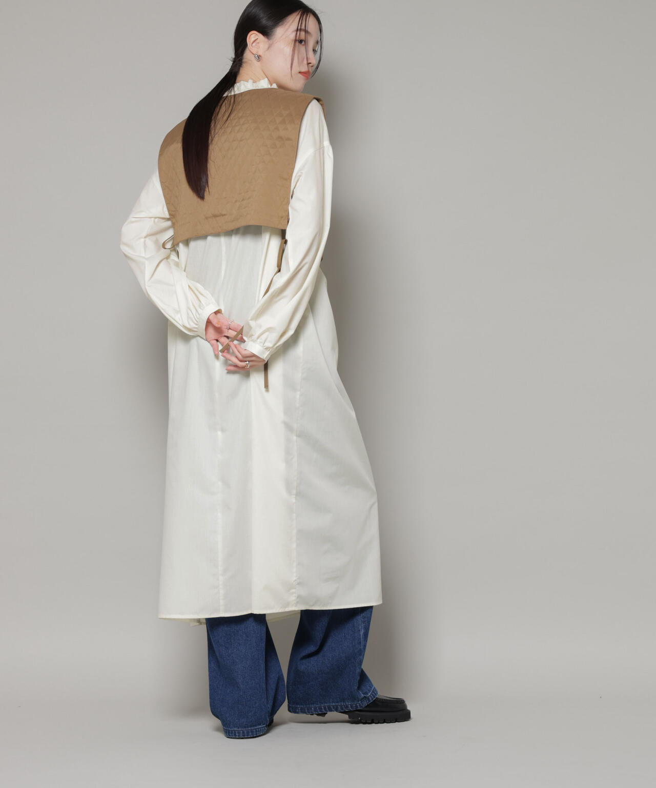 キルティングベスト×ギャザーワンピース アンサンブルセット 6736119303