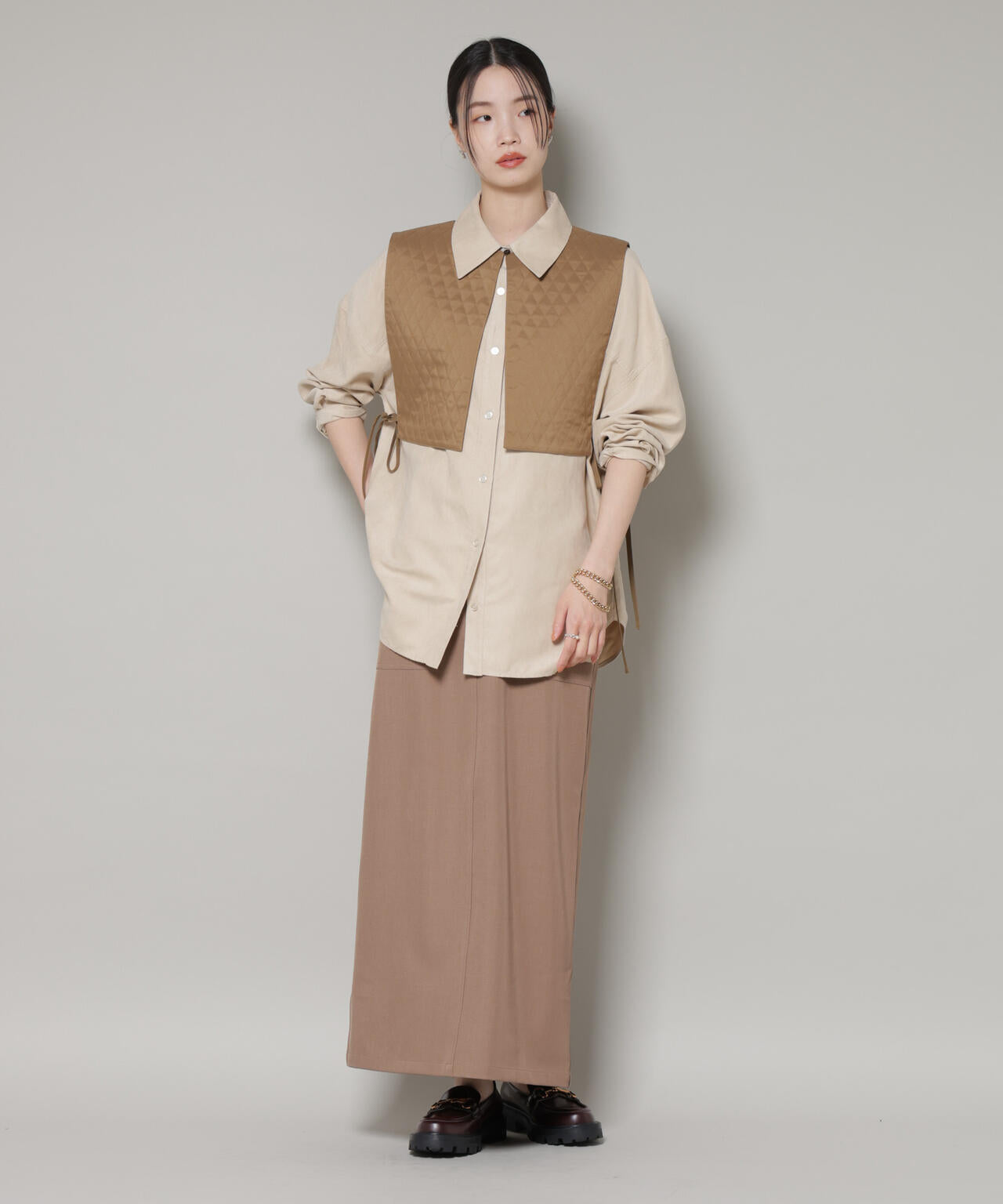 キルティングベスト×ギャザーワンピース アンサンブルセット 6736119303