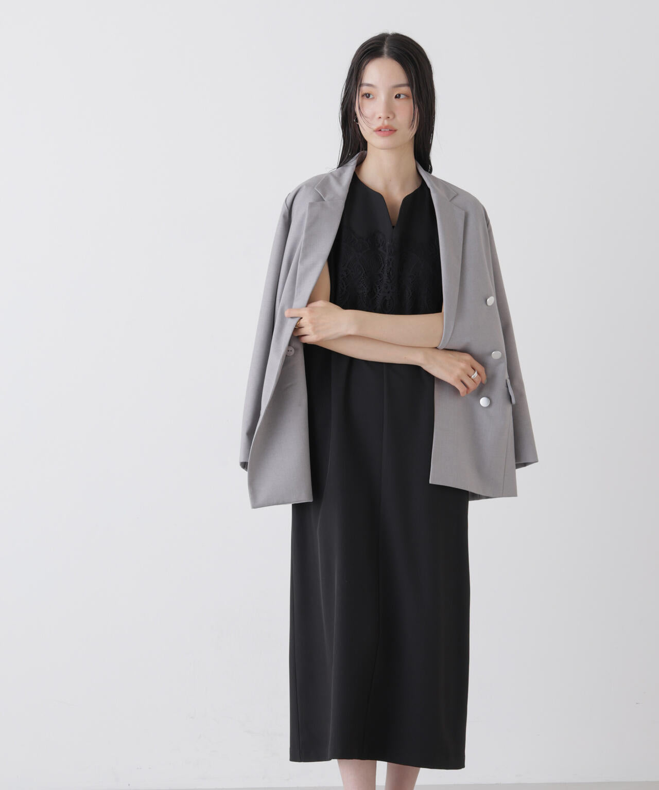 レース 切り替え ノースリーブワンピース