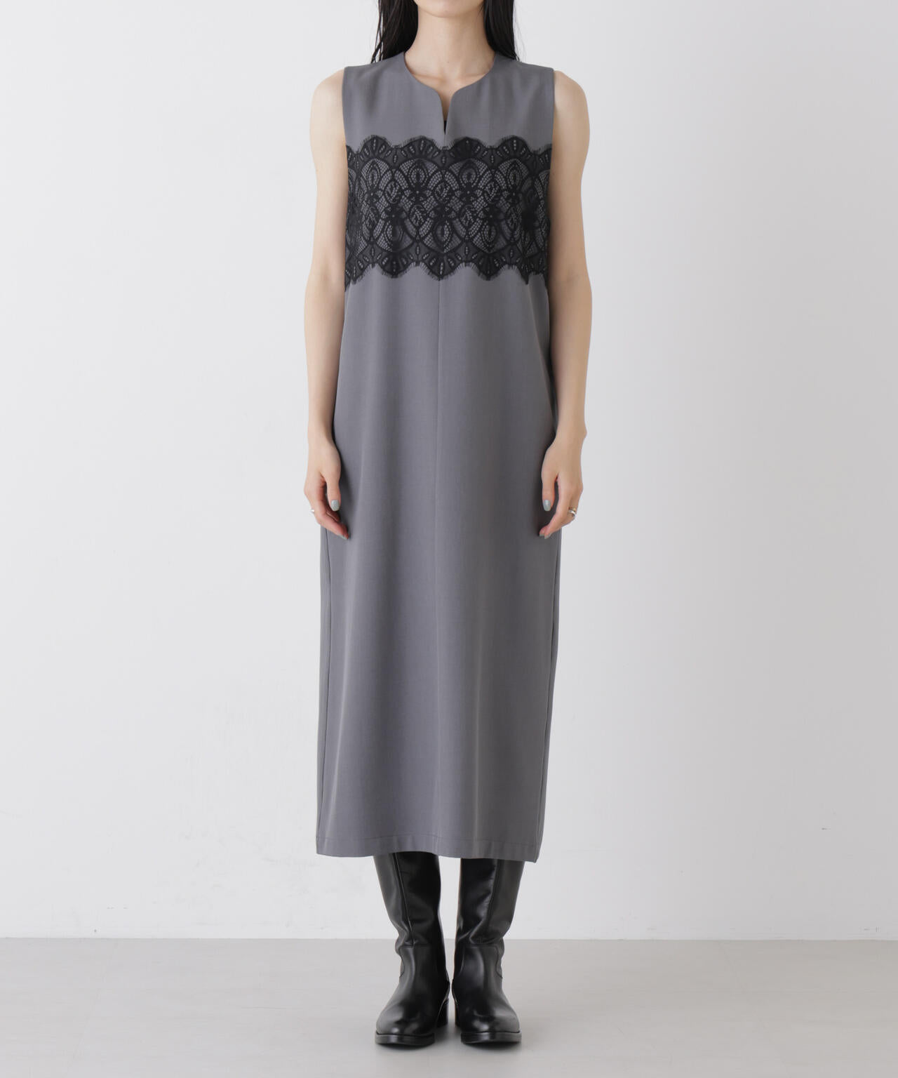 レース切り替えノースリーブワンピース 6736119304