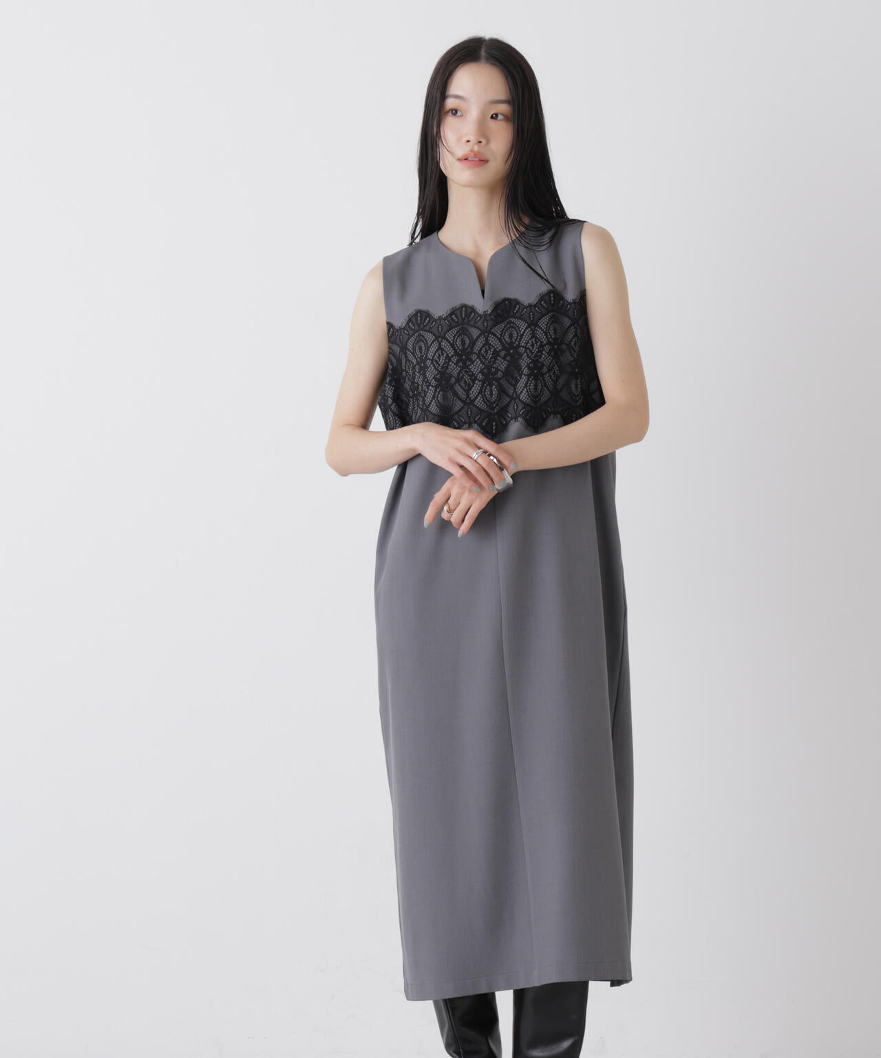 レース切り替えノースリーブワンピース 6736119304