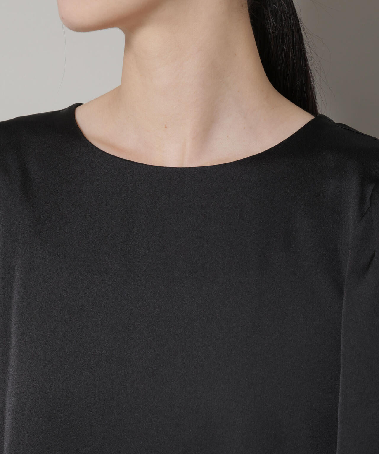 異素材切り替えギャザーサテンワンピース 6736119305