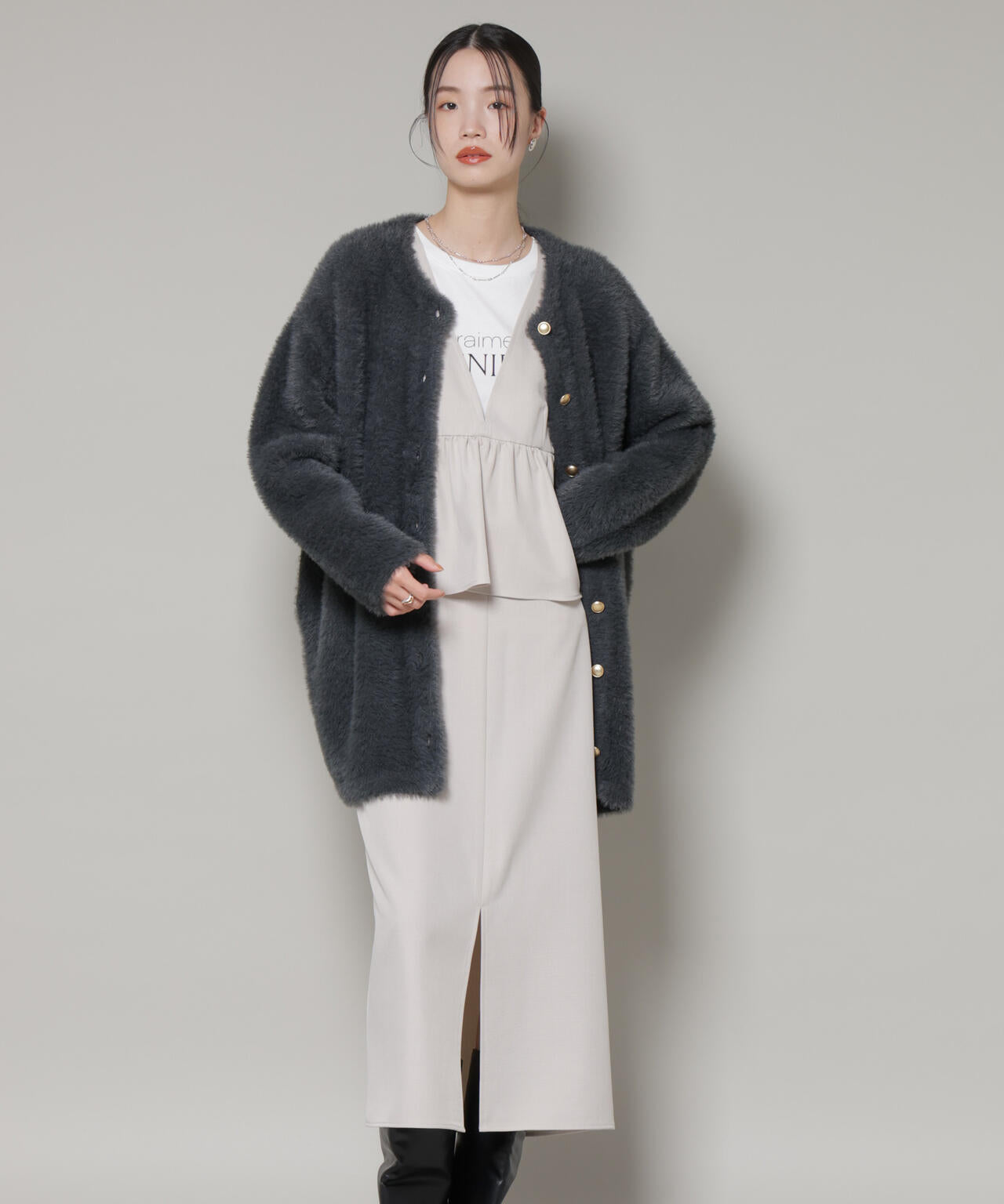 【希少】Brunello Cucinelli レザーウールワンピース 切り替え 希少】Brunello Cucinelli レザーウールワンピース 切り替え