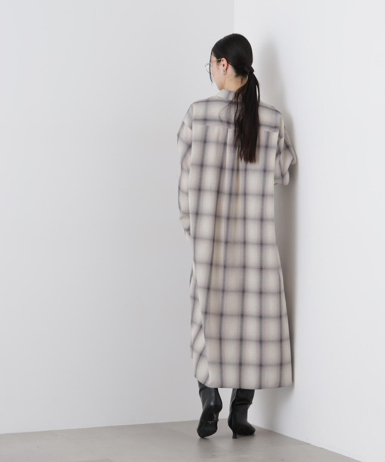 オンブレーツイルチェックシャツワンピース 6736119310
