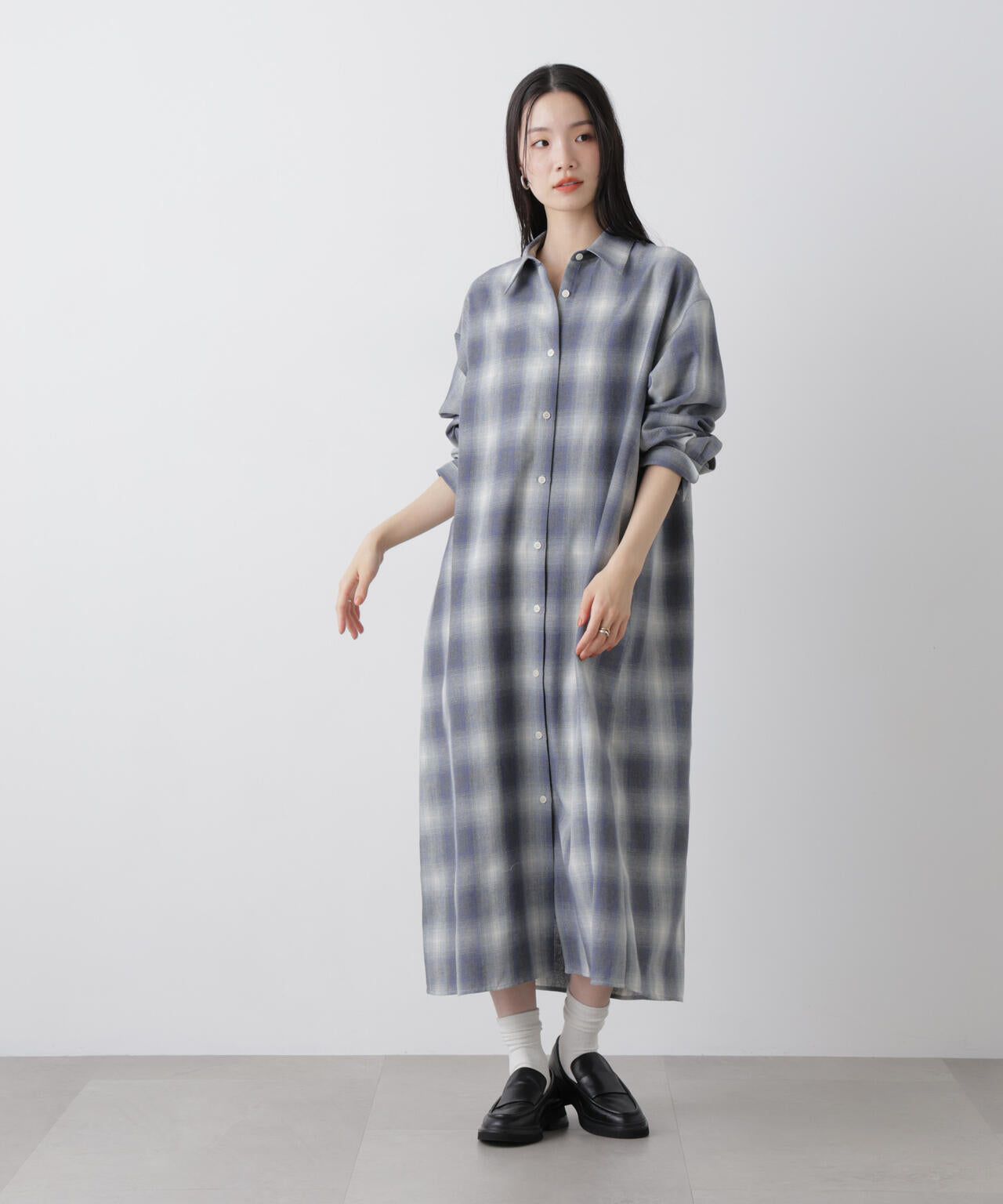 オンブレーツイル チェック シャツワンピース