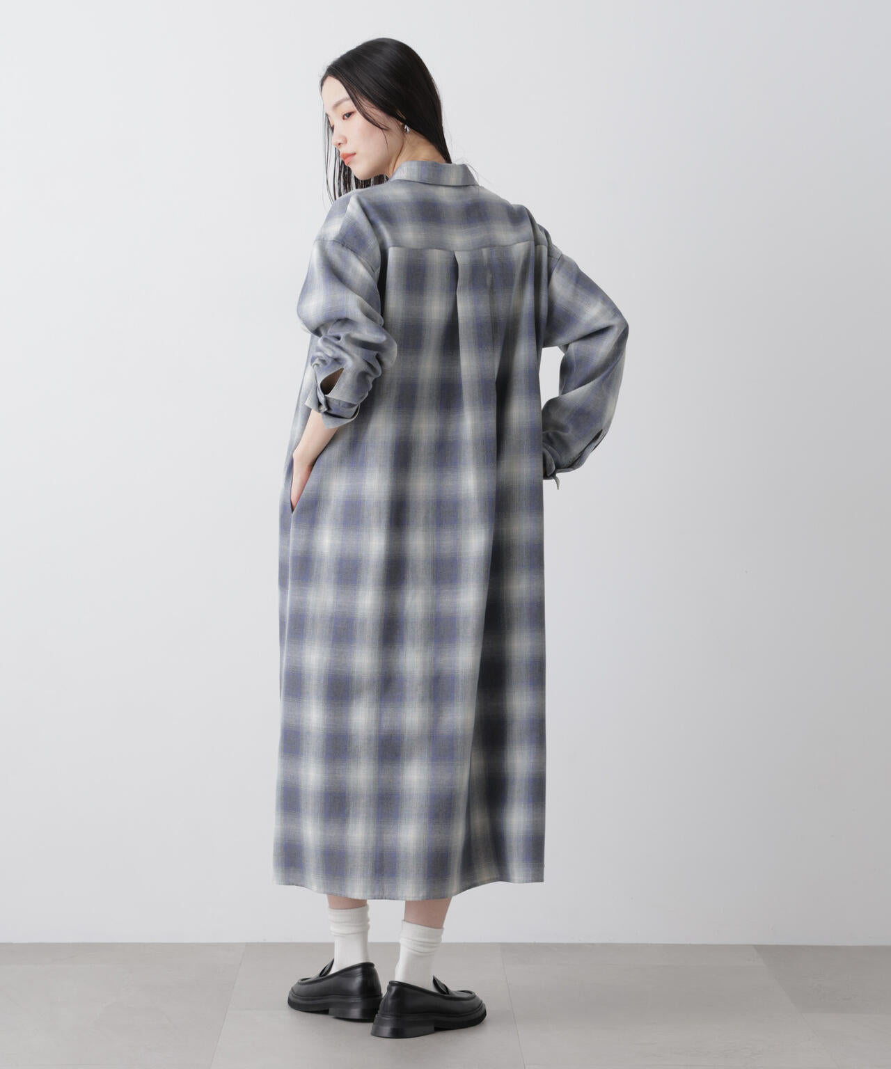 オンブレーツイル チェック シャツワンピース