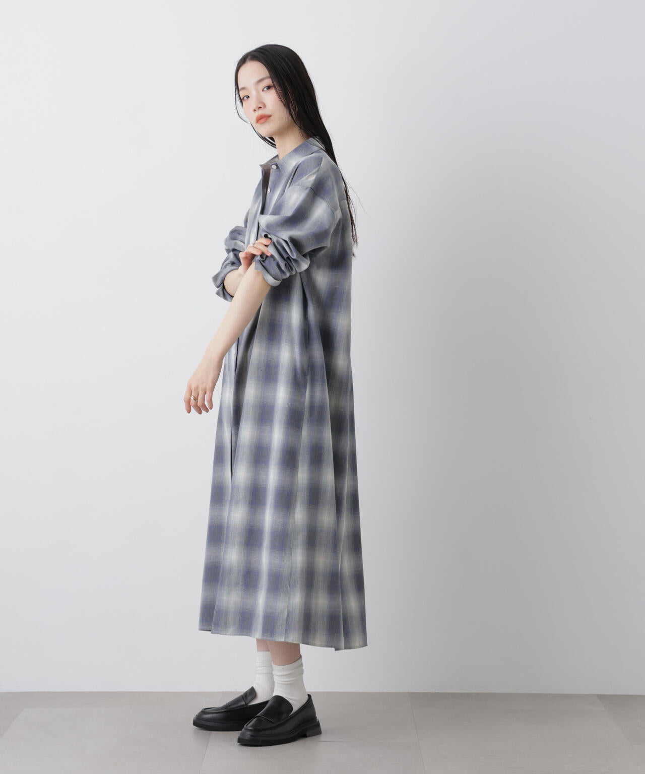 オンブレーツイルチェックシャツワンピース 6736119310