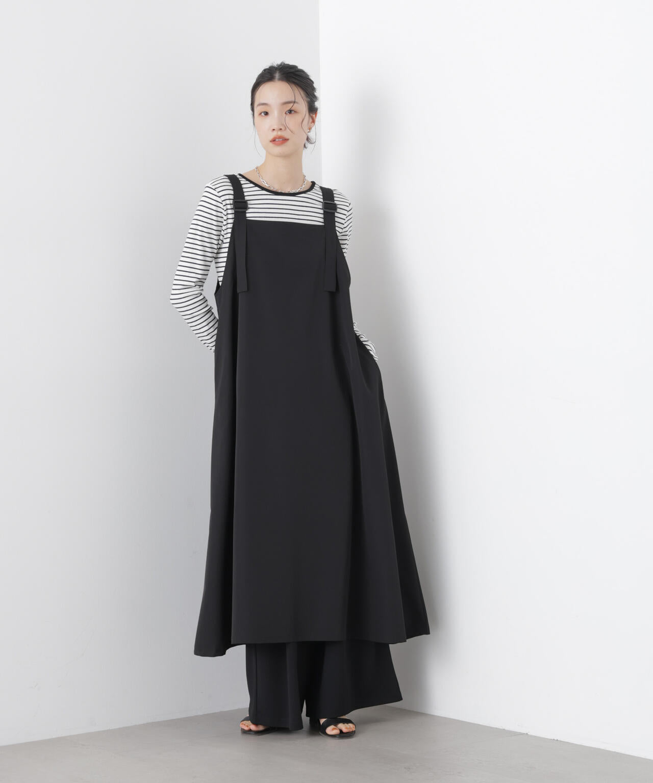 多機能2wayストレッチ サロペットフレアワンピース(セットアップ可) 6736119312