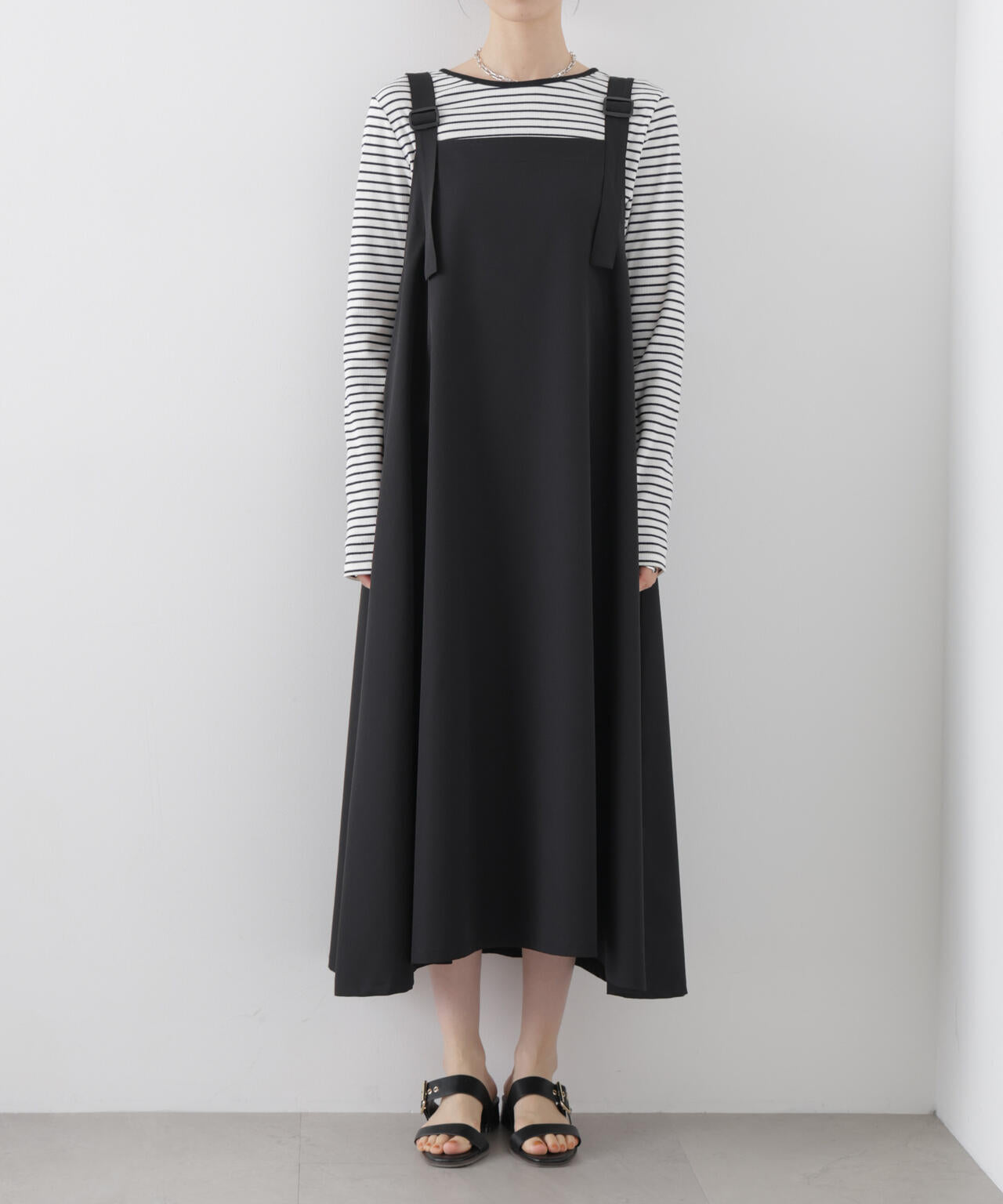 多機能2wayストレッチ サロペットフレアワンピース(セットアップ可) 6736119312