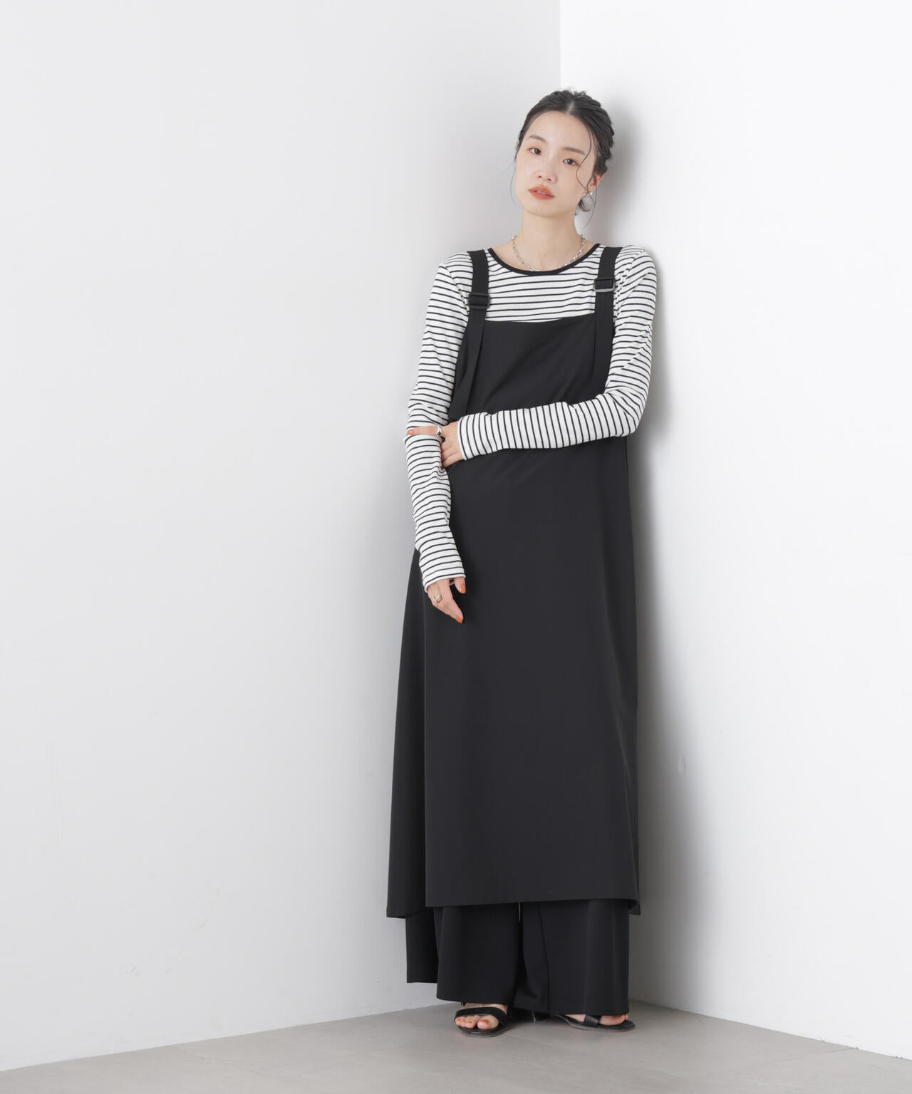 多機能2wayストレッチ サロペットフレアワンピース(セットアップ可) 6736119312