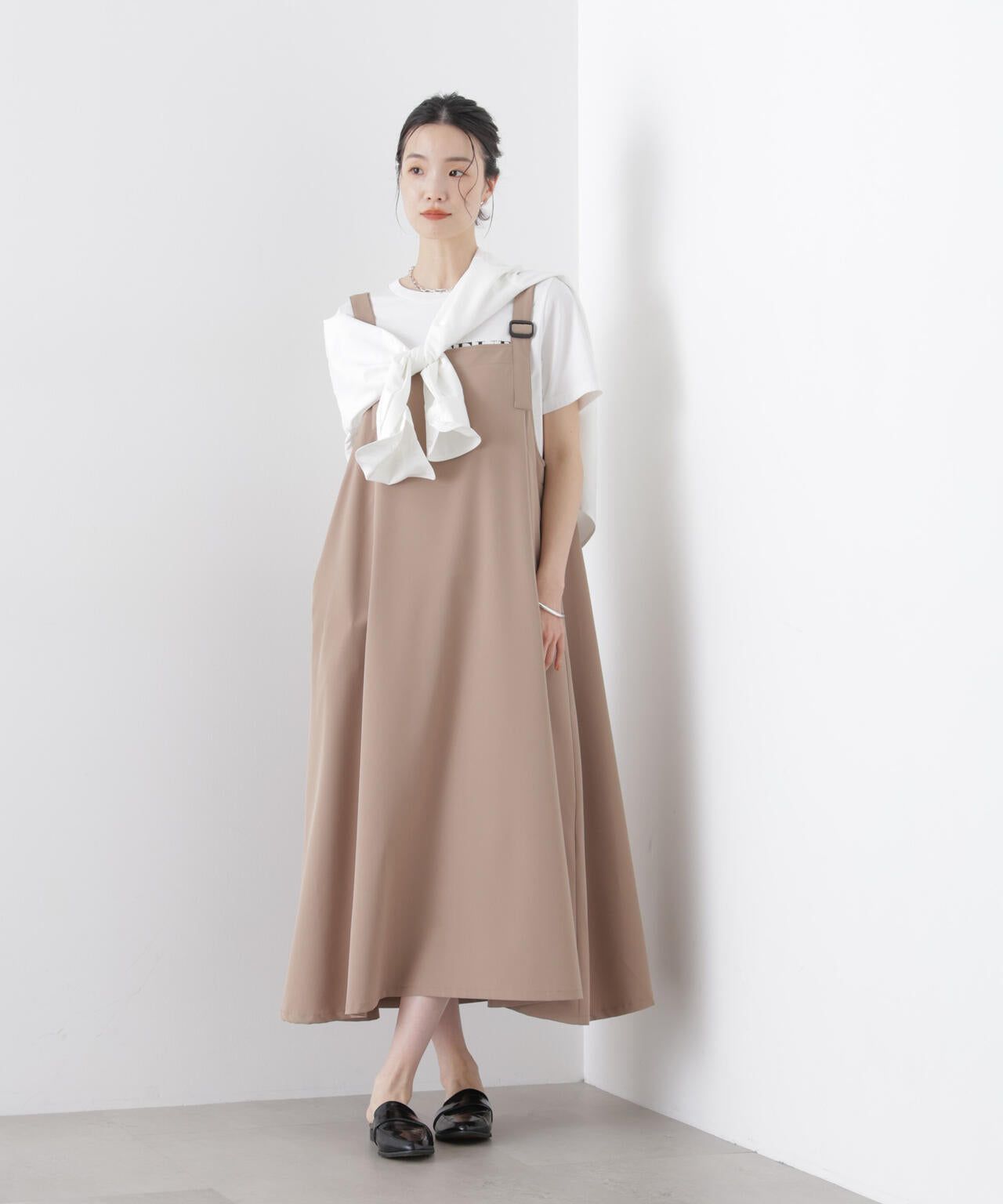 多機能2wayストレッチ サロペットフレアワンピース(セットアップ可) 6736119312