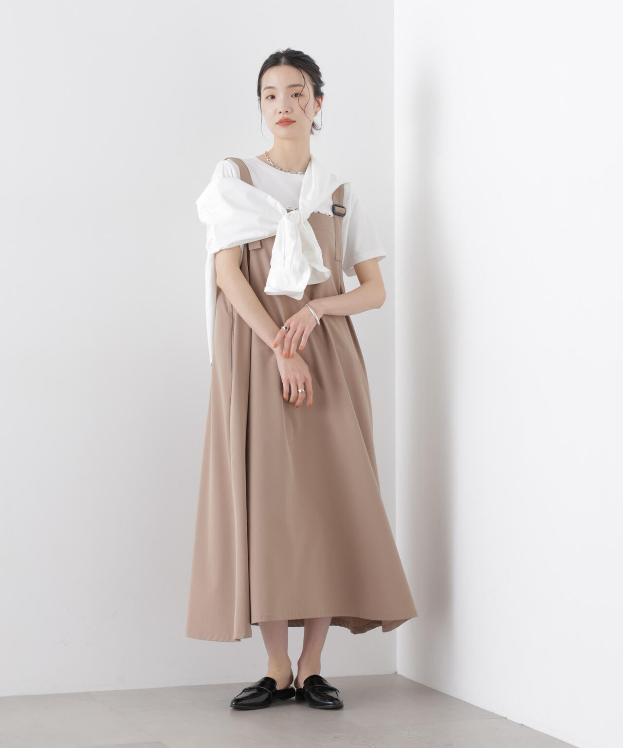 多機能2wayストレッチ サロペットフレアワンピース(セットアップ可) 6736119312