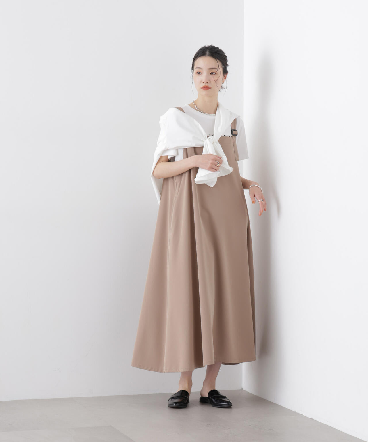 多機能2wayストレッチ サロペットフレアワンピース(セットアップ可) 6736119312