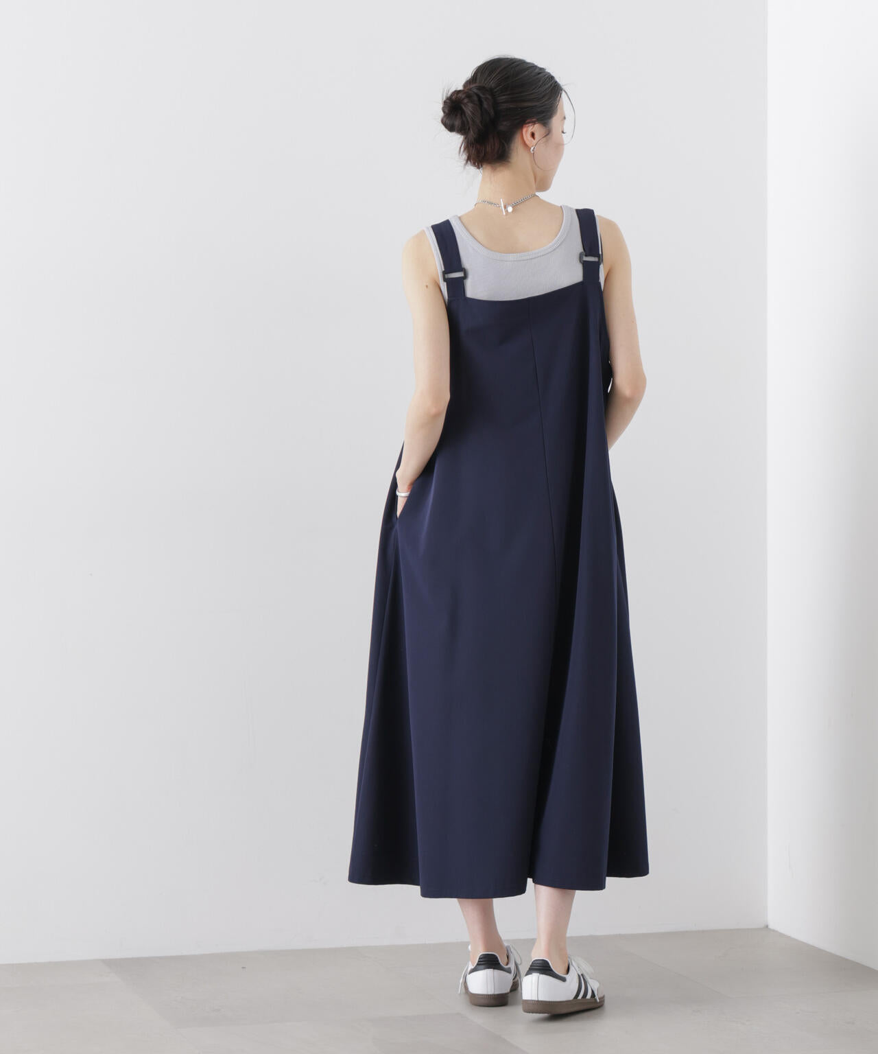 多機能 2way ストレッチ サロペット フレア ワンピース ( セットアップ 可)
