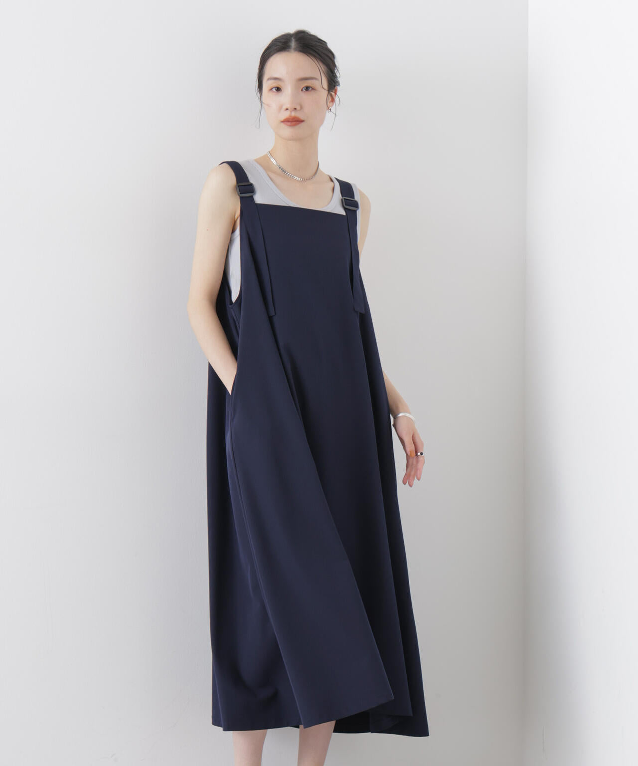 多機能2wayストレッチ サロペットフレアワンピース(セットアップ可) 6736119312