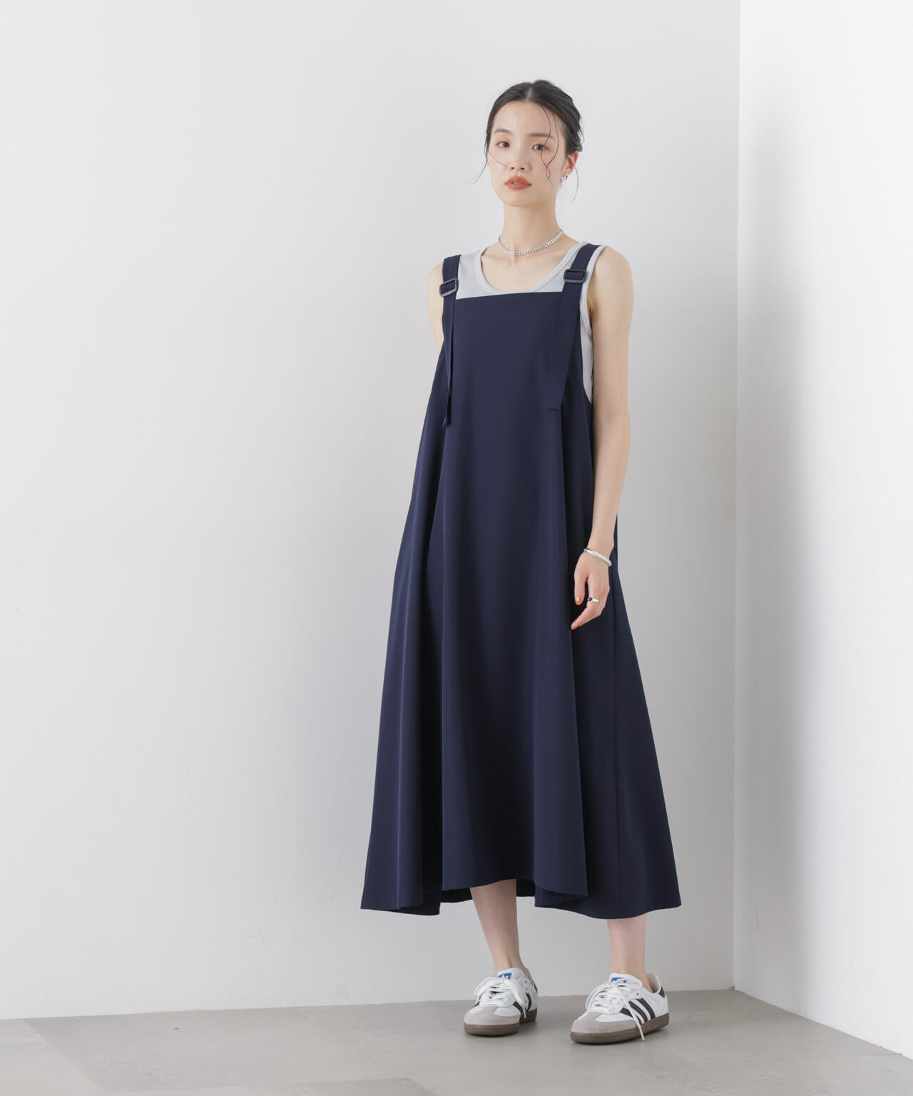 多機能 2way ストレッチ サロペット フレア ワンピース ( セットアップ 可)
