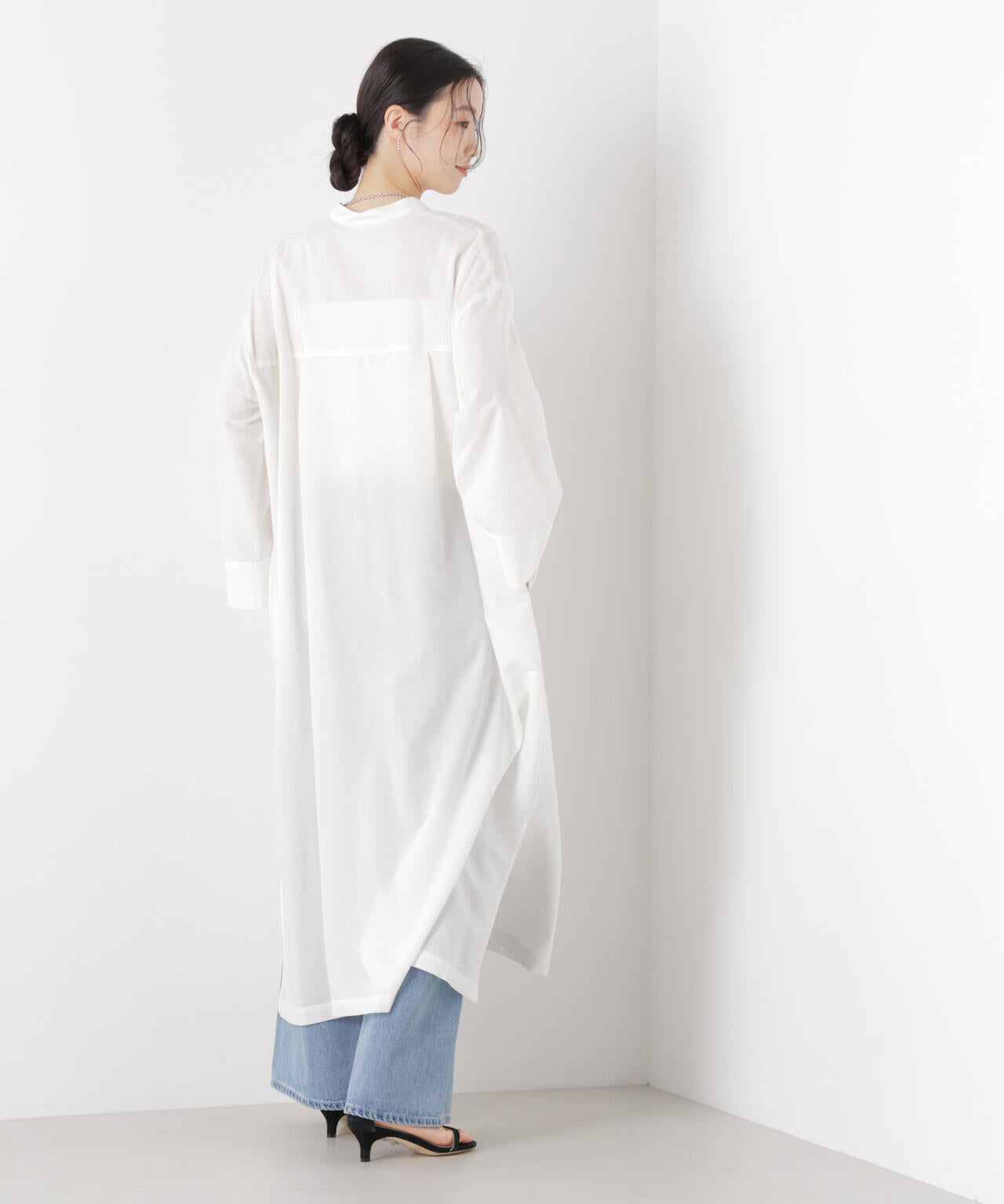 マシンウォッシャブルリネン混 スタンドカラーワンピース 6736119313